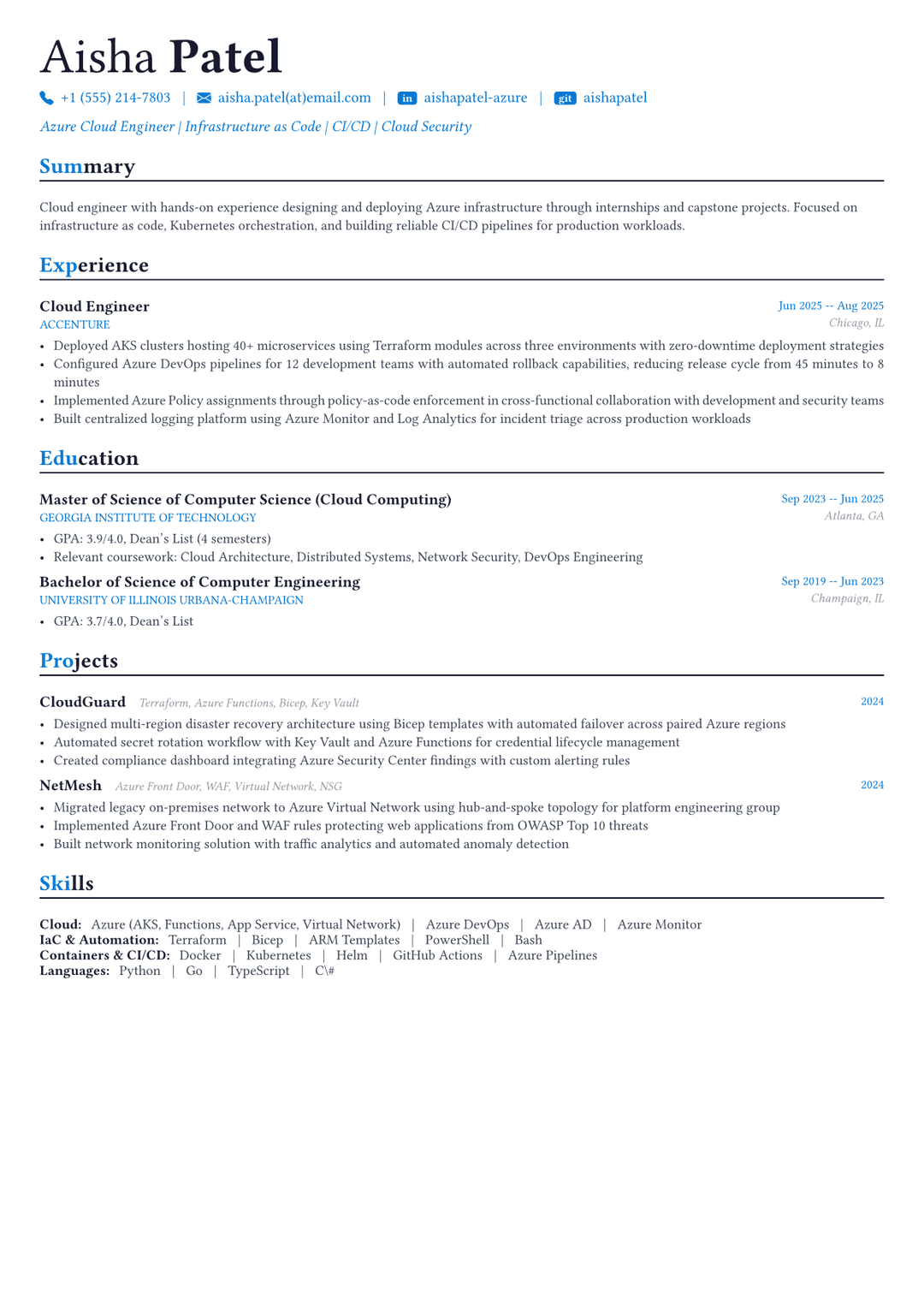 Ingeniero Azure ejemplo de CV