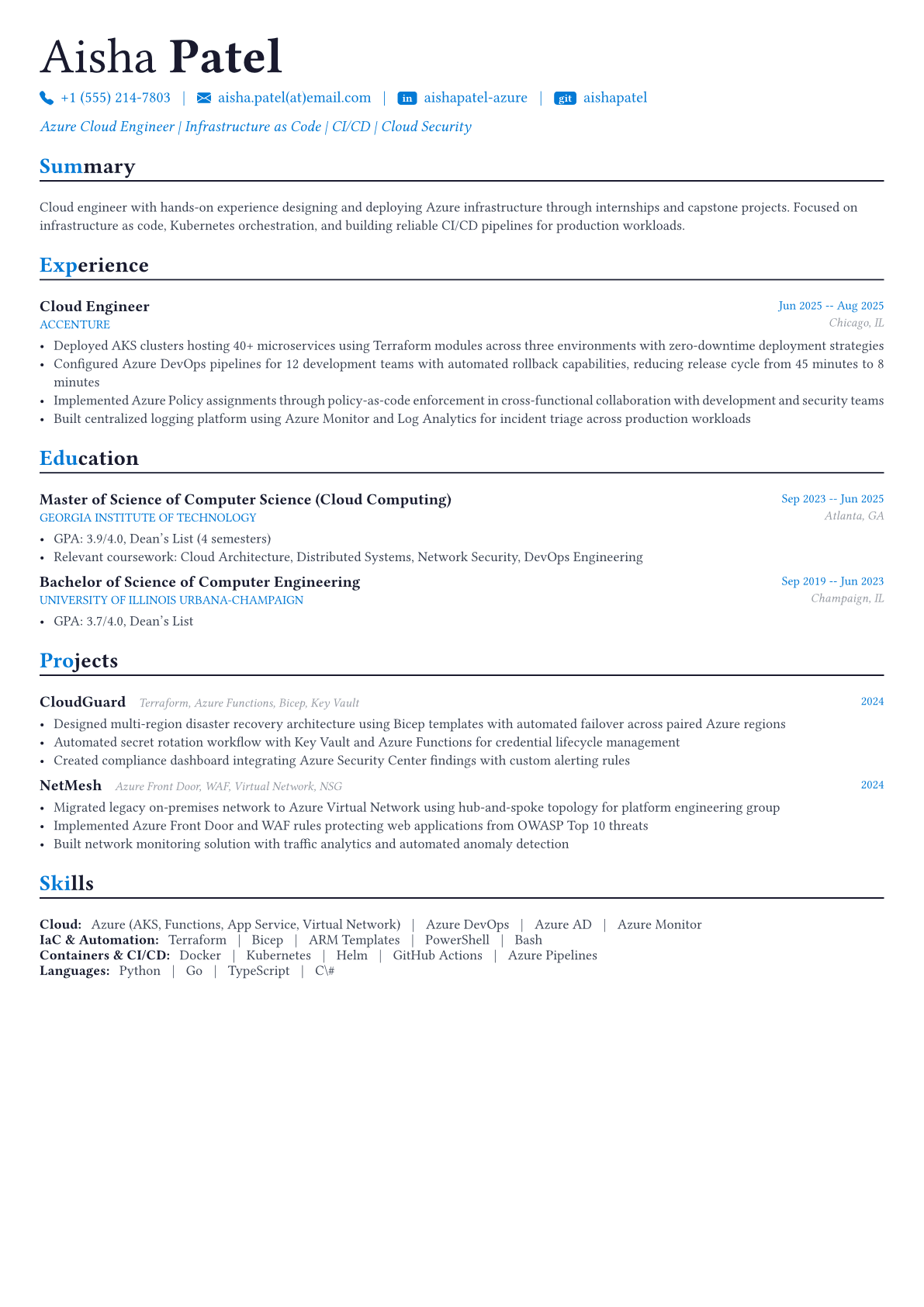Azure Engineer resume example