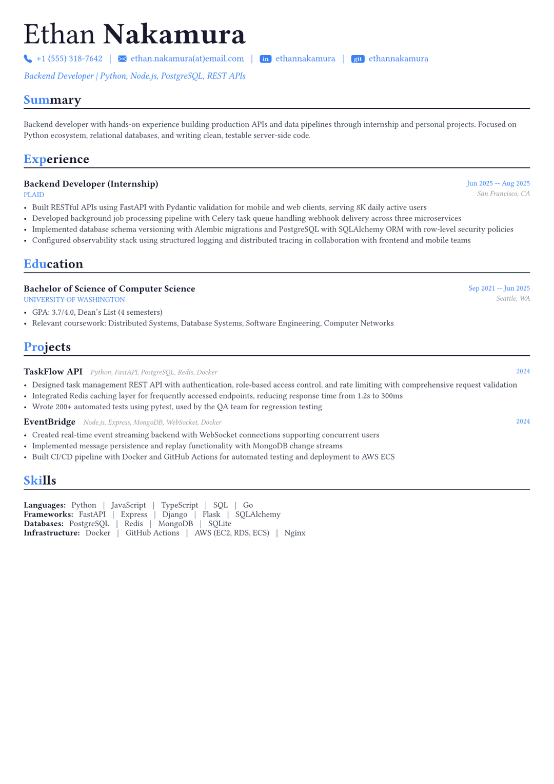 Desarrollador backend ejemplo de CV