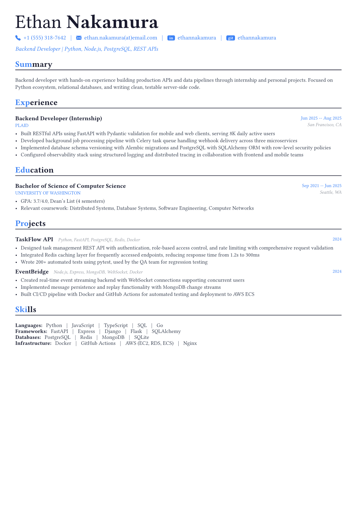 Backend Developer resume example