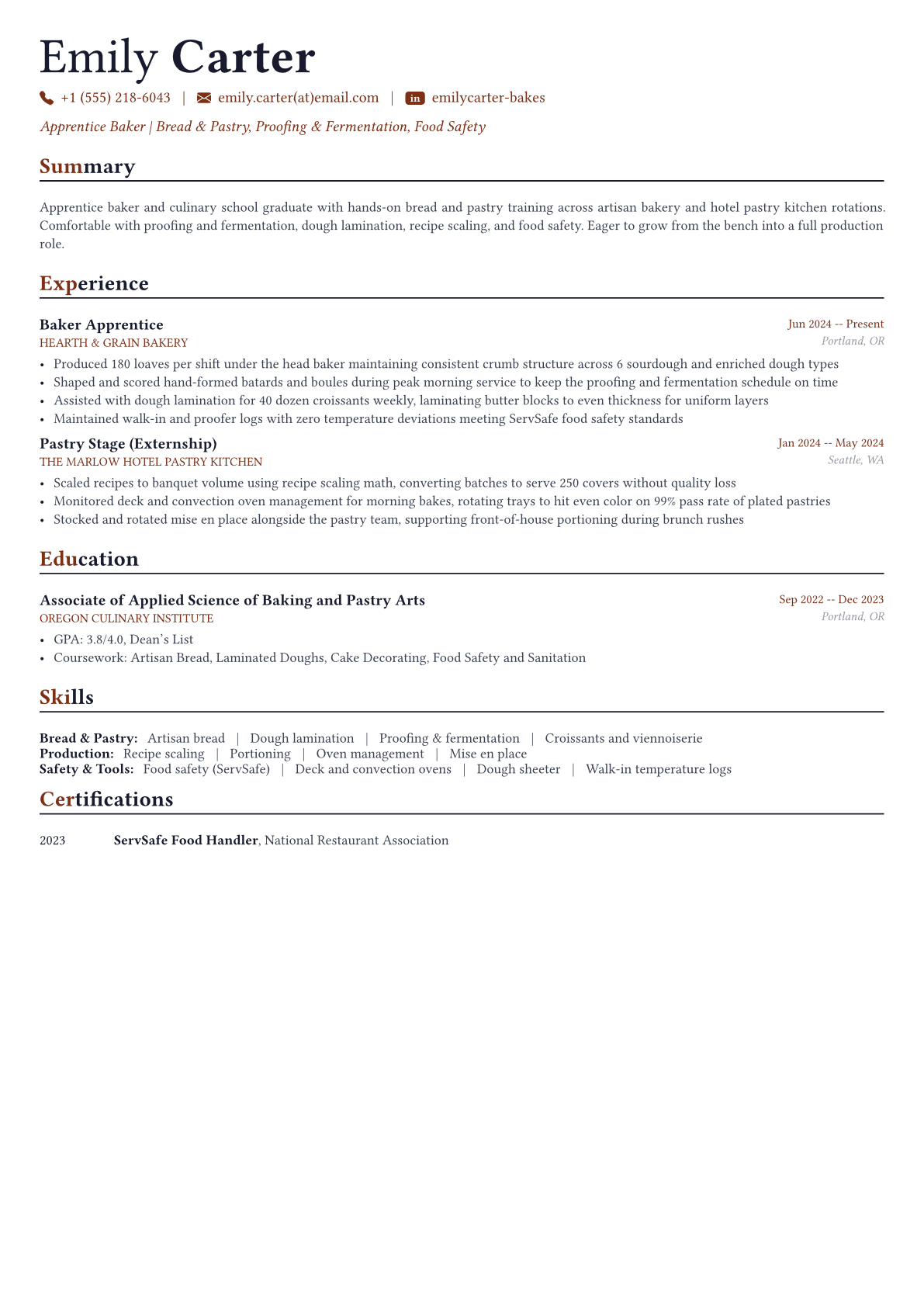 Baker resume example