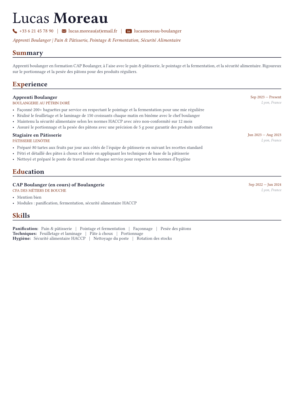 Boulanger exemple de CV