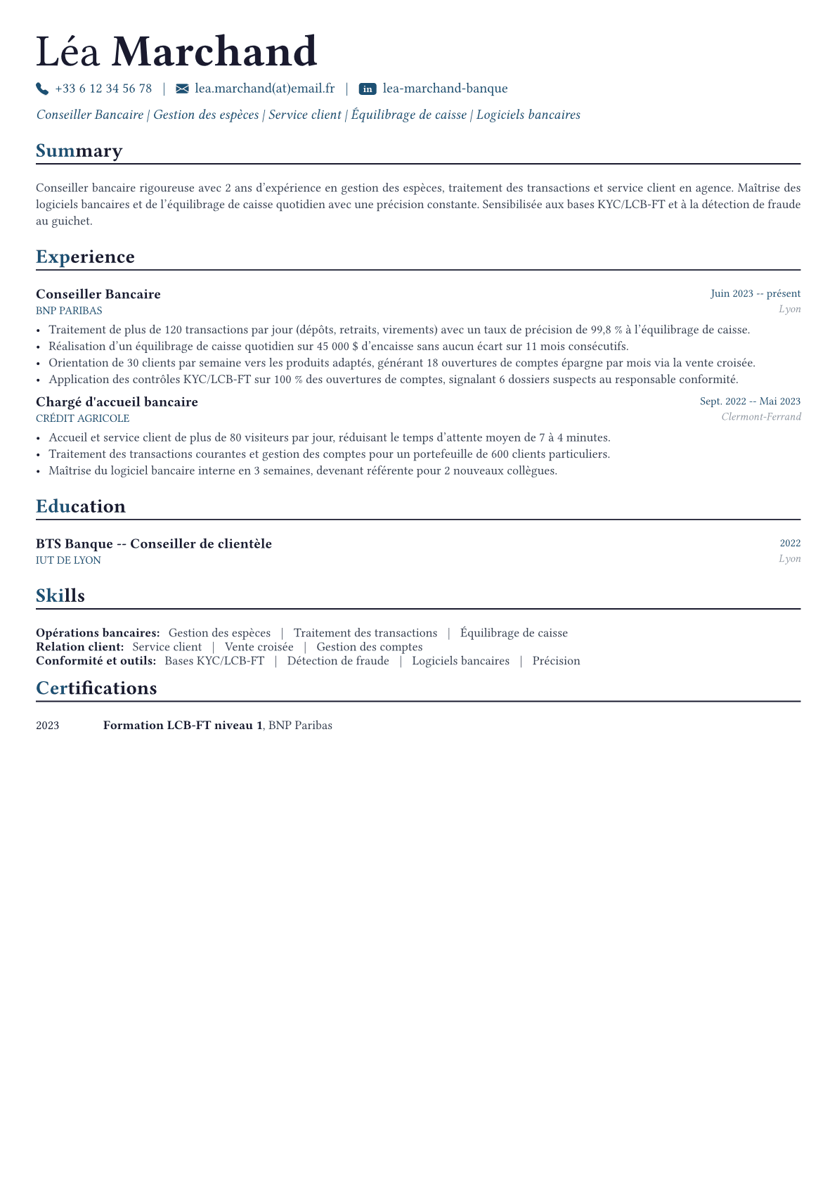 Conseiller Bancaire exemple de CV