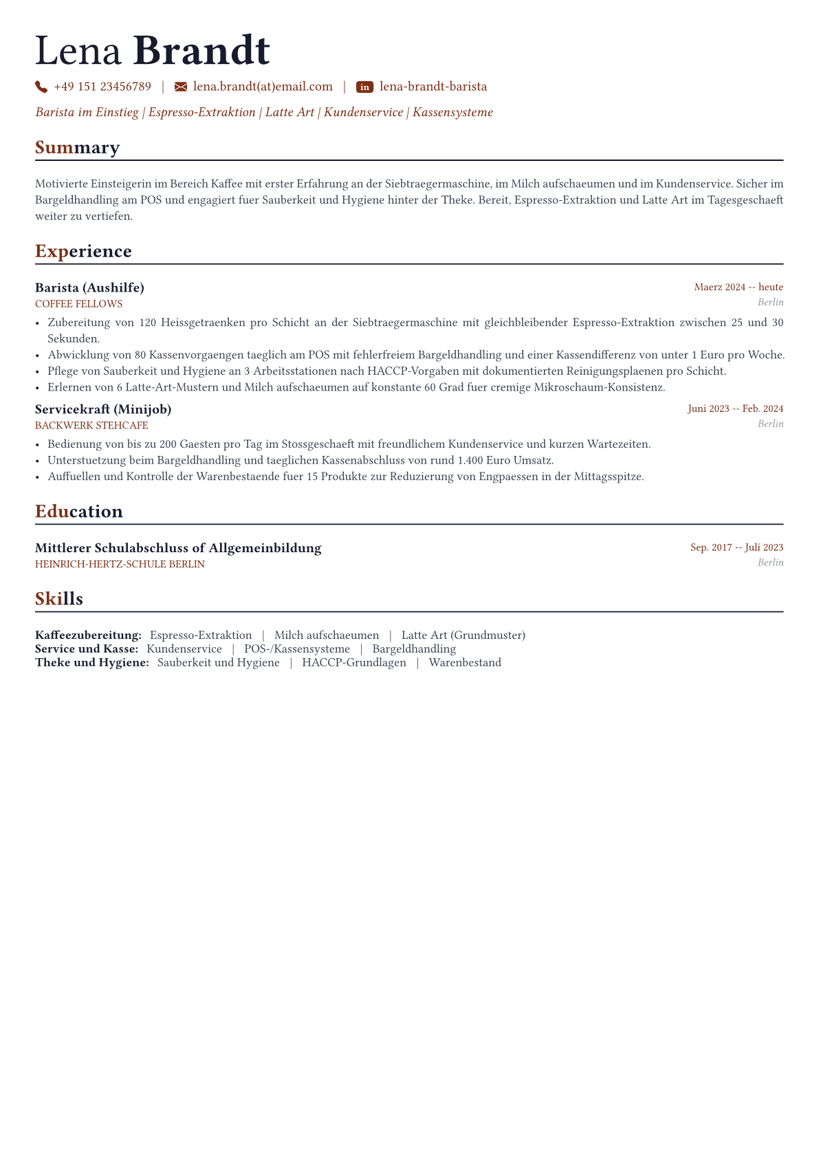 Barista Lebenslauf-Beispiel