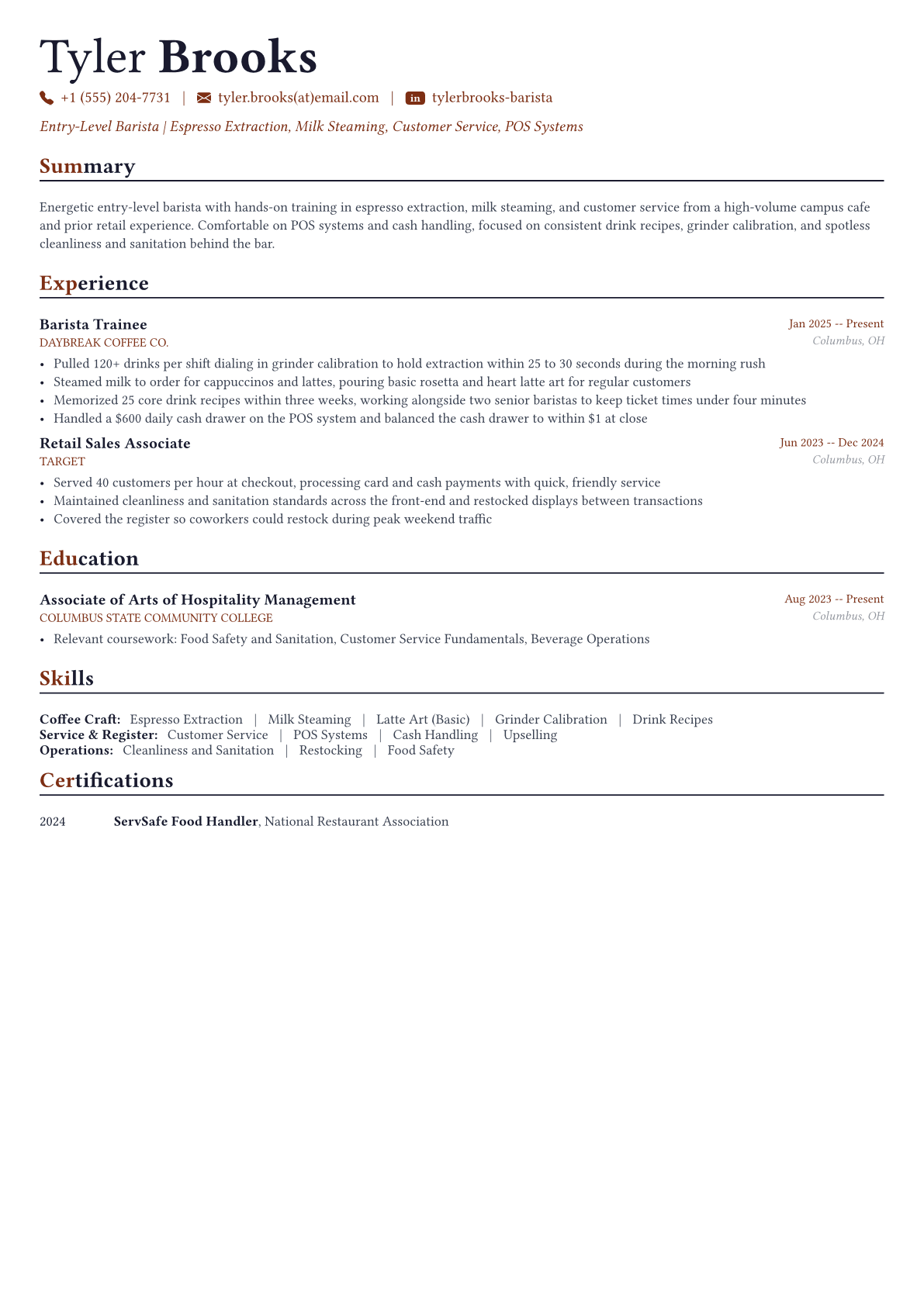 Barista resume example