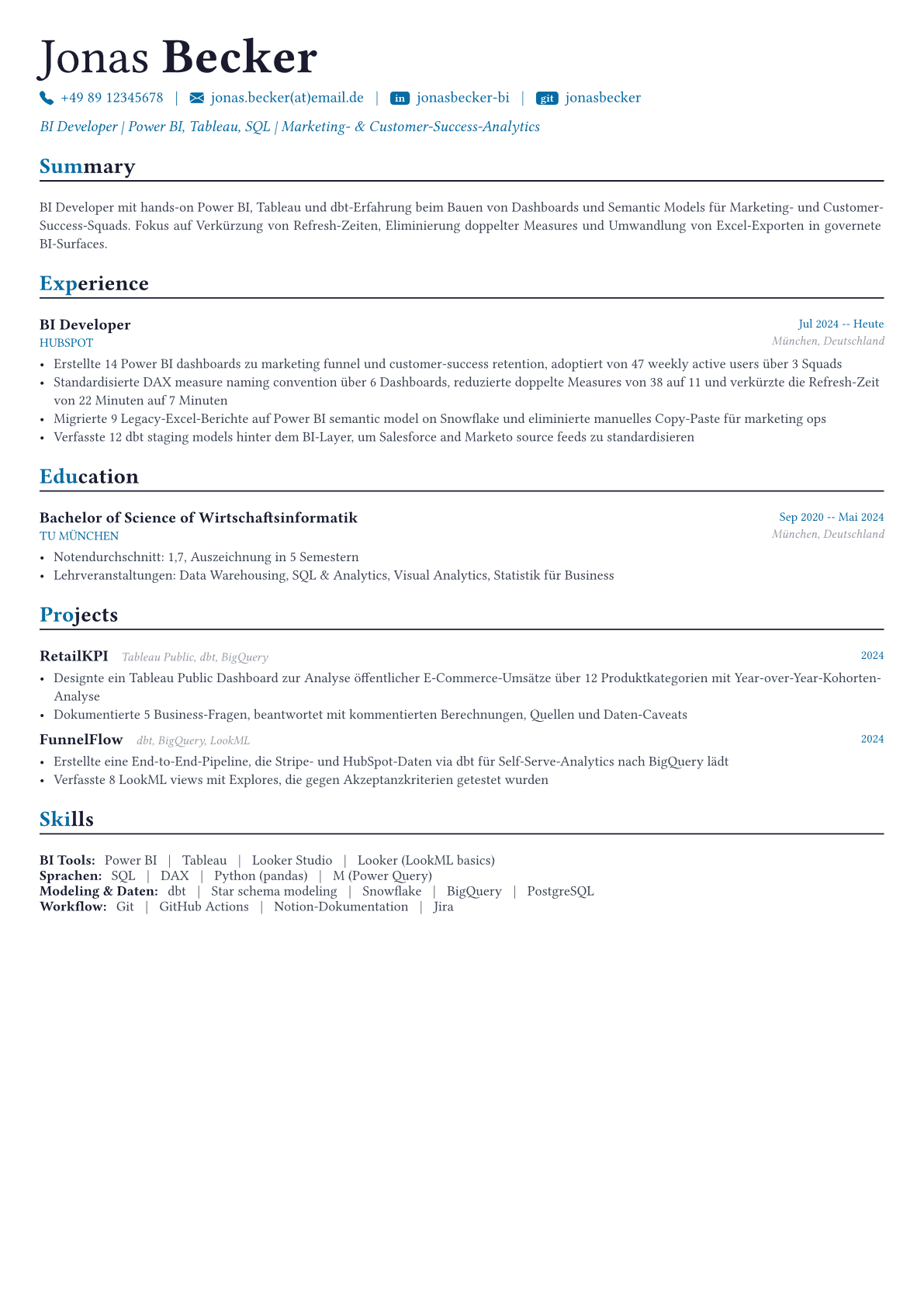 BI Developer Lebenslauf-Beispiel
