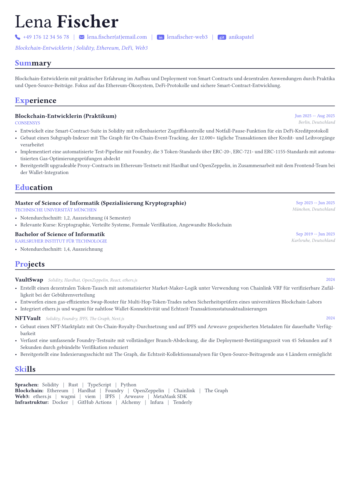 Blockchain Developer Lebenslauf-Beispiel
