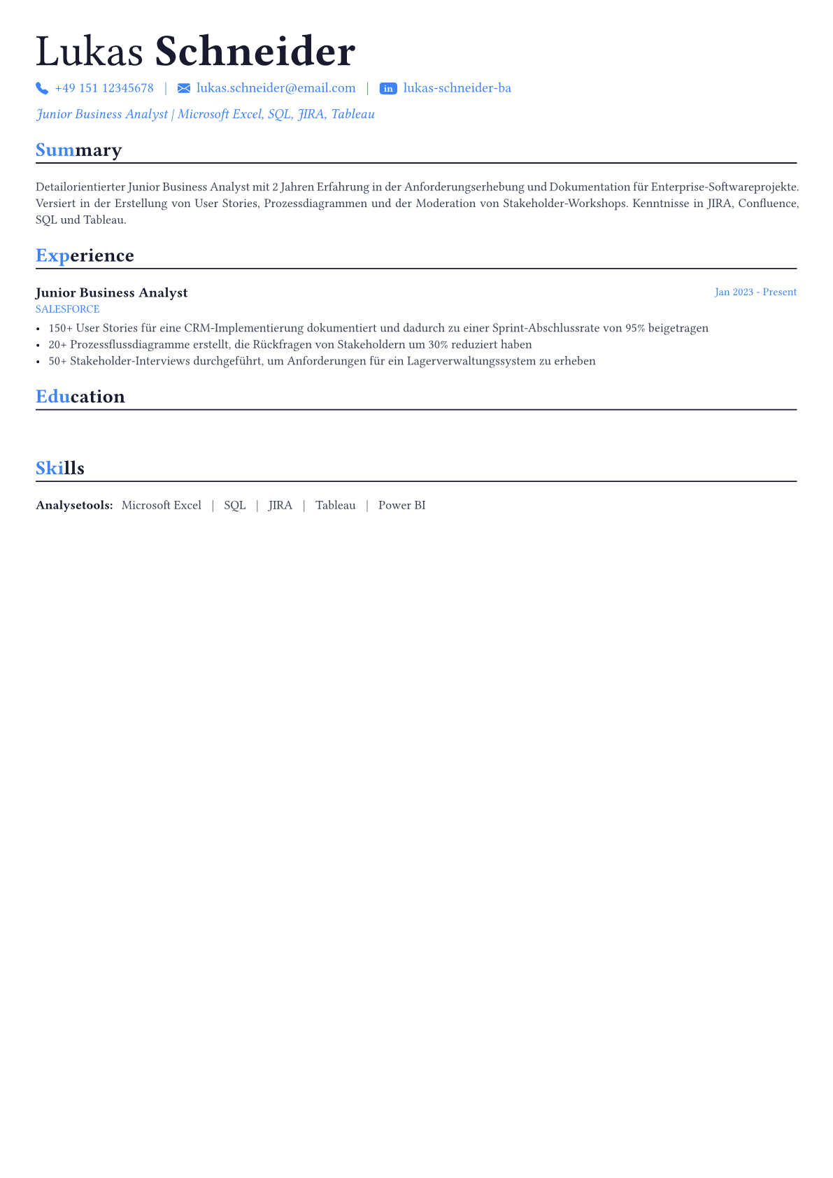 Business Analyst Lebenslauf-Beispiel
