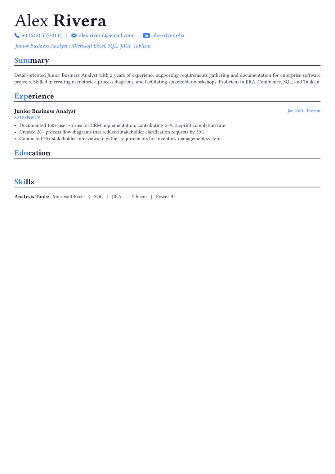 Business Analyst resume example