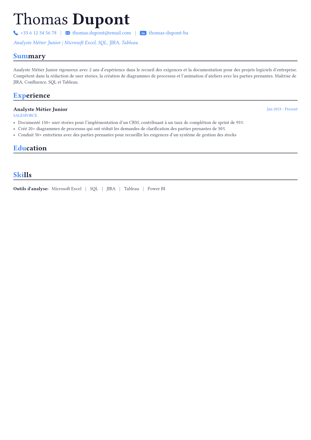 Business Analyst exemple de CV
