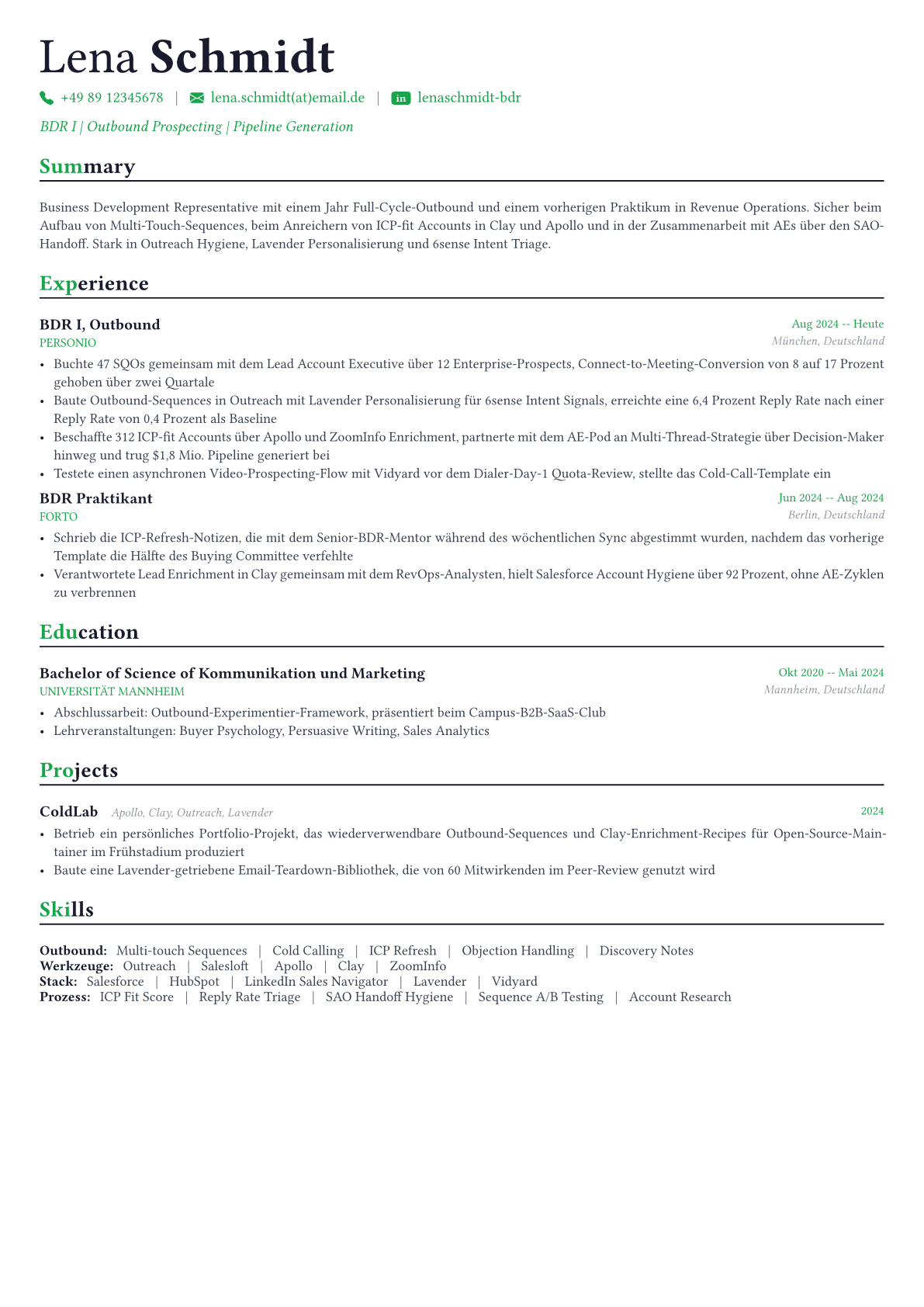 Business Development Representative Lebenslauf-Beispiel