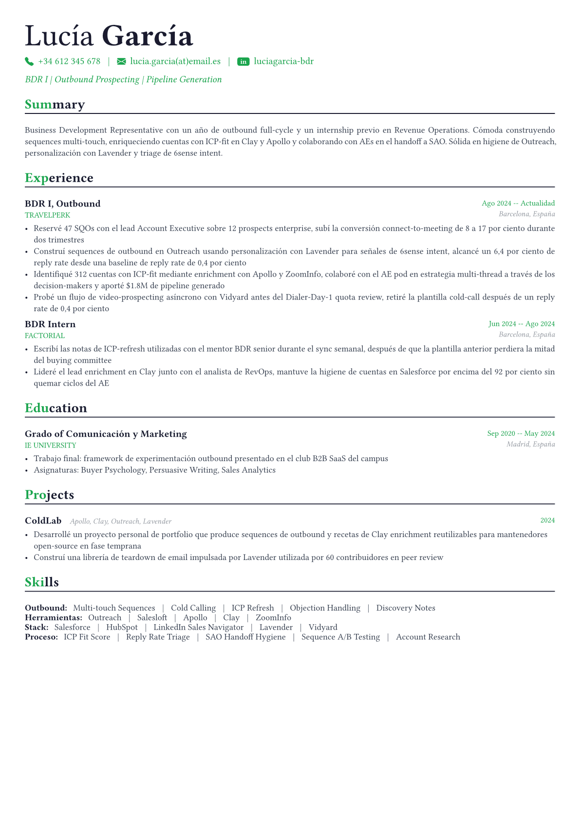 Business Development Representative ejemplo de CV