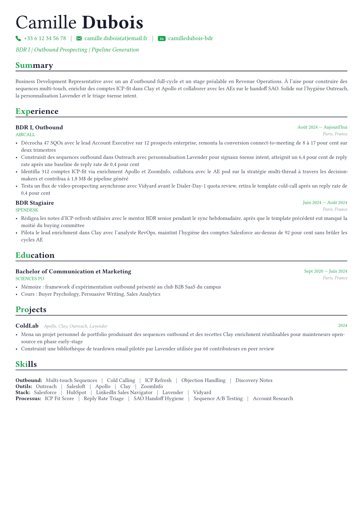 Business Development Representative exemple de CV