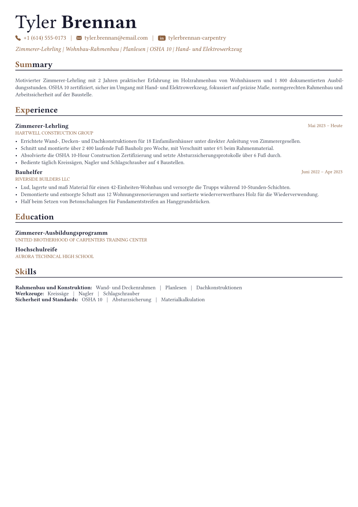 Carpenter Lebenslauf-Beispiel