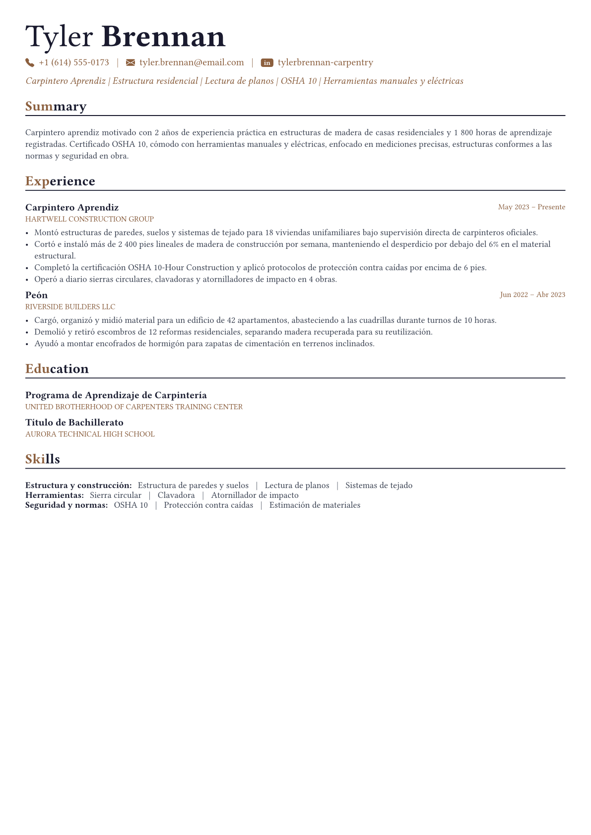 Carpenter ejemplo de CV