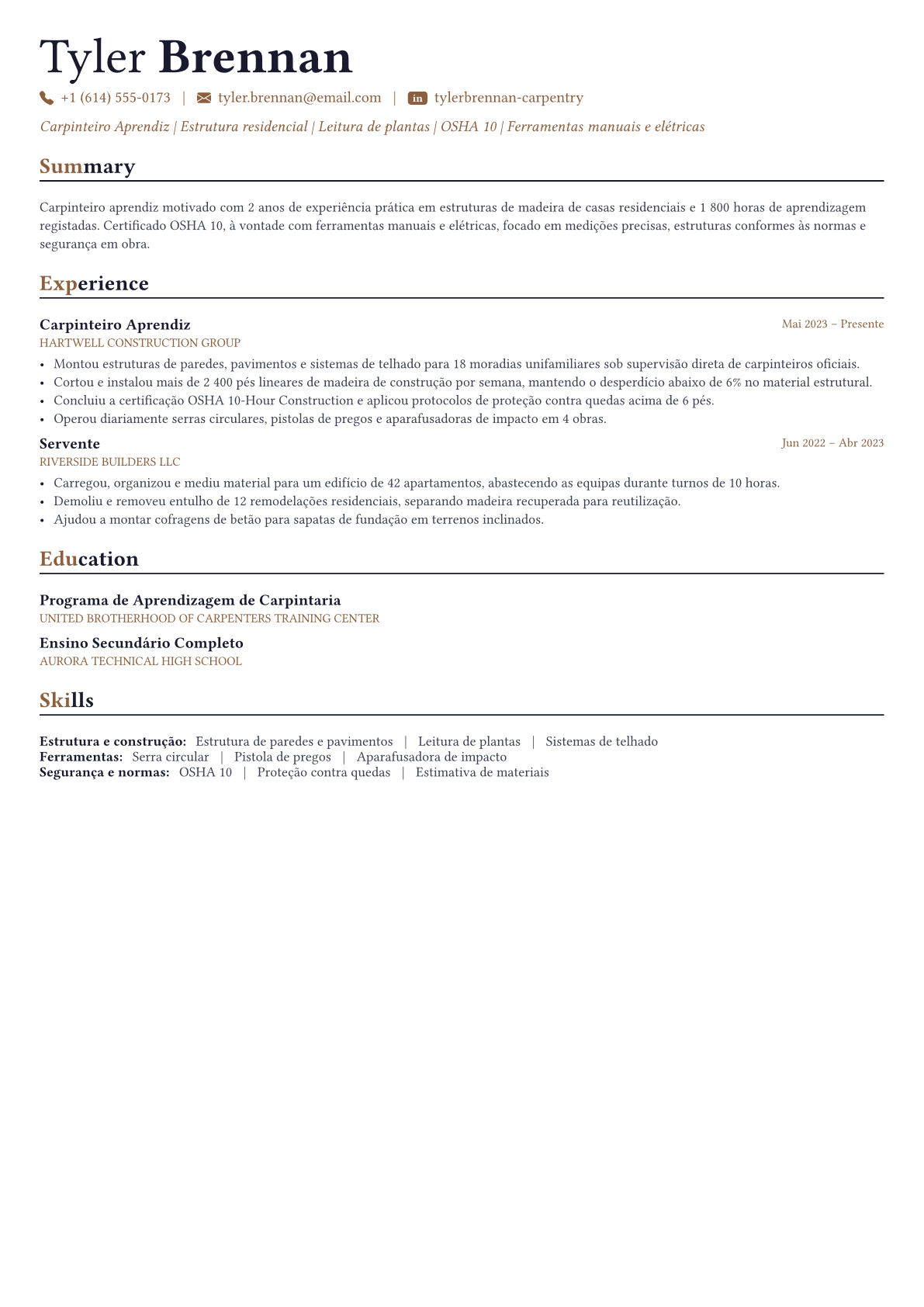 Carpenter exemplo de currículo