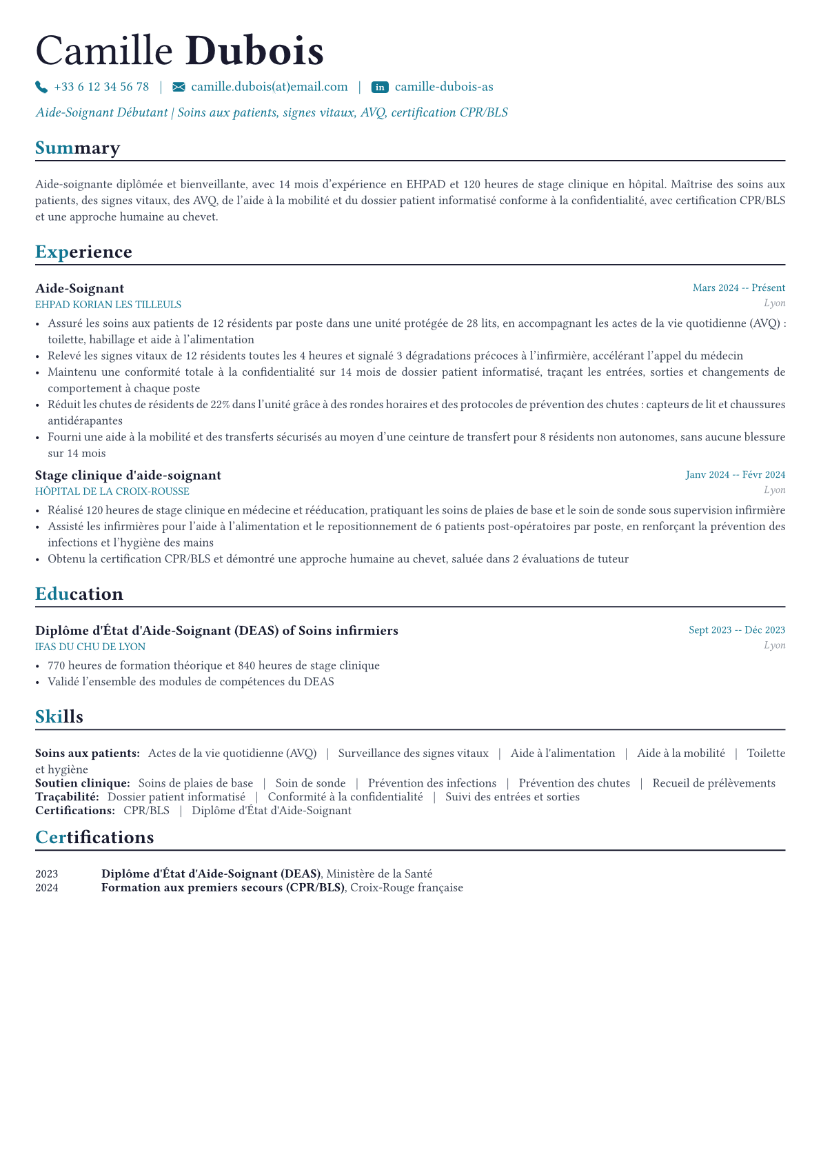 Aide-Soignant exemple de CV