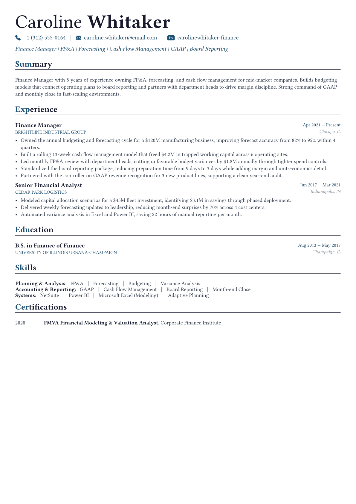 Cfo resume example