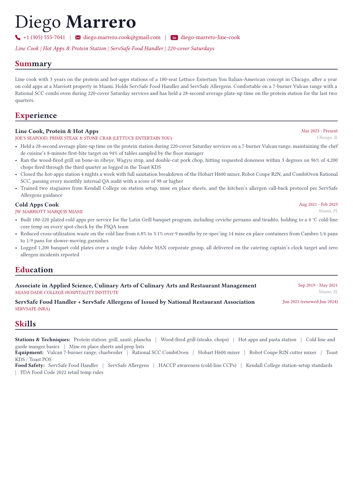Chef resume example