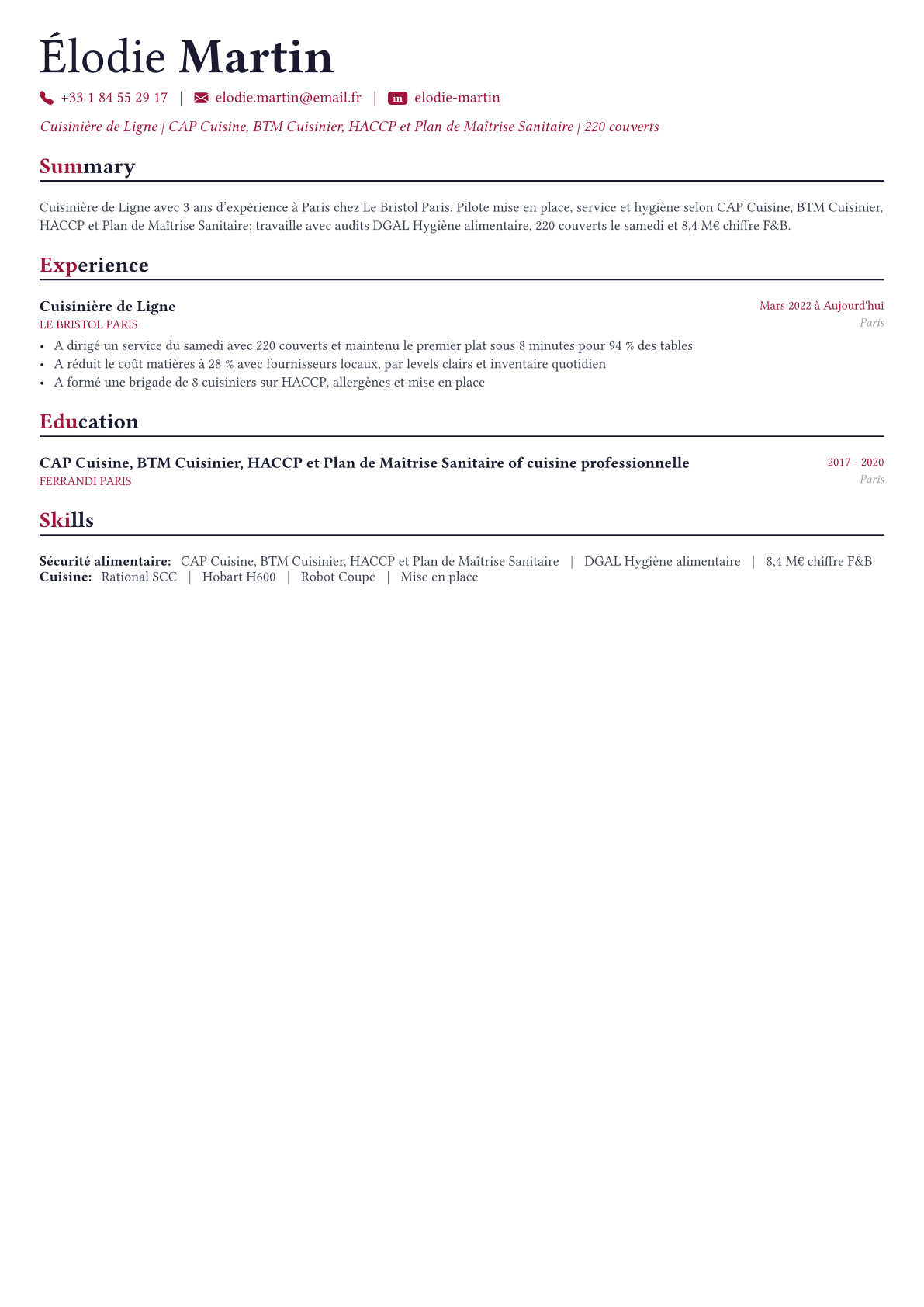 Chef exemple de CV