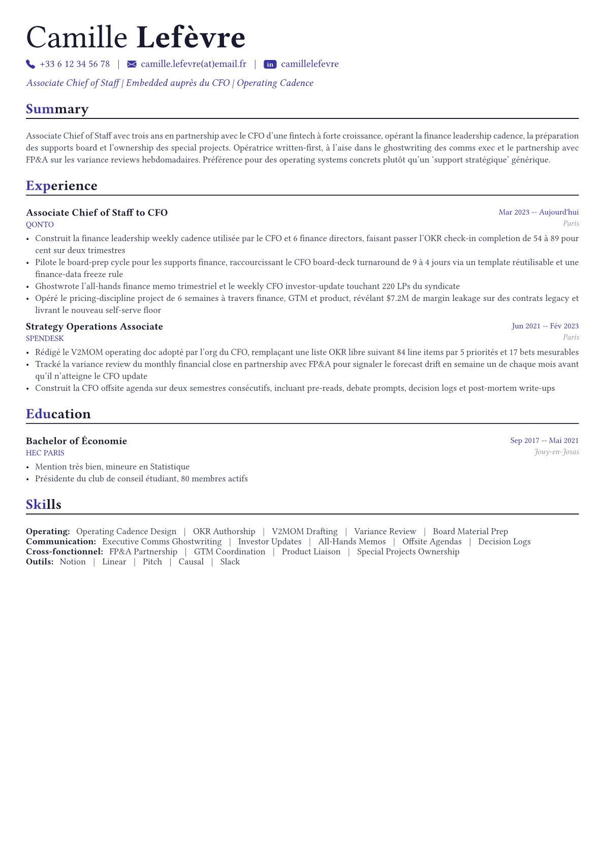 Chief of Staff exemple de CV