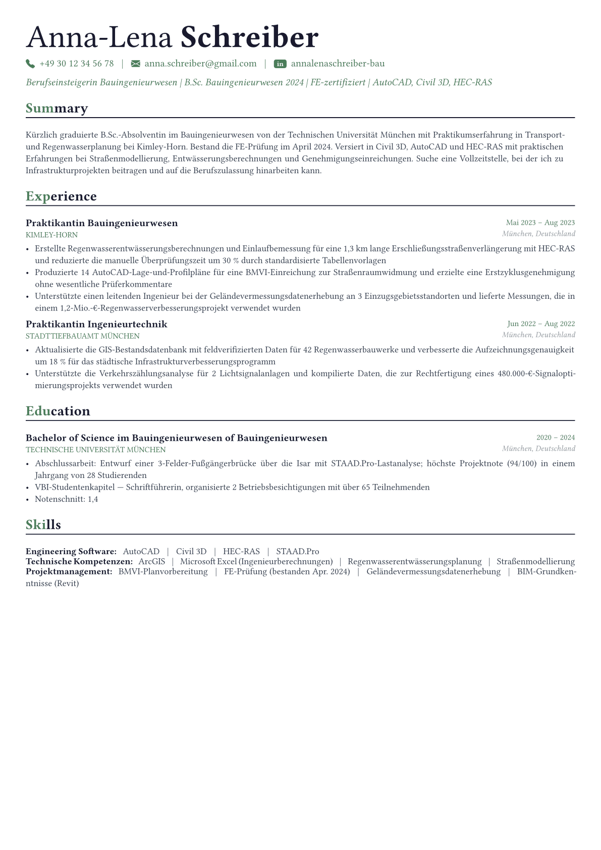 Civil Engineer Lebenslauf-Beispiel