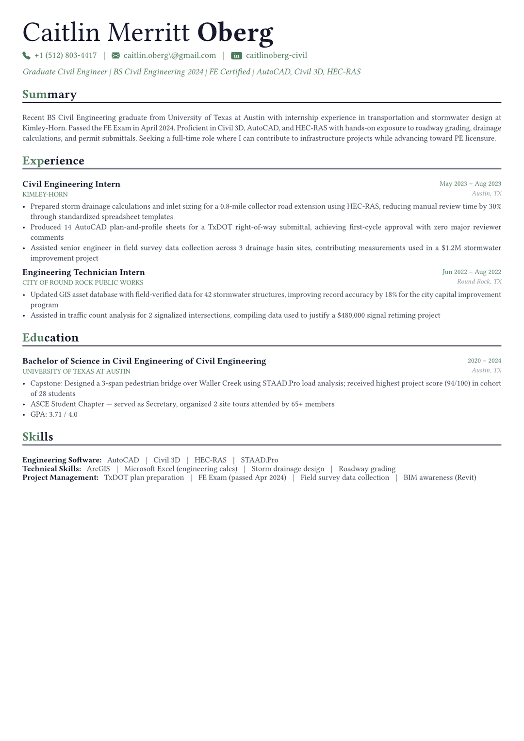 Civil Engineer resume example