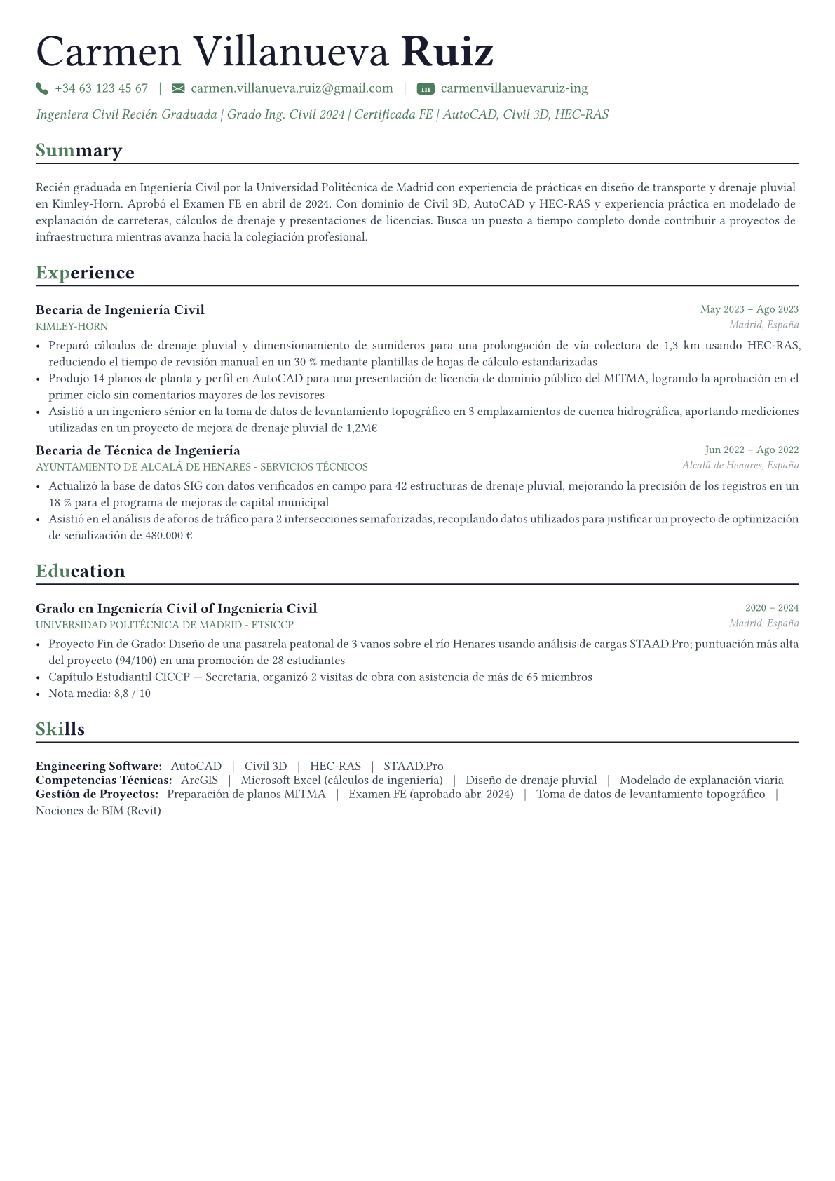 Civil Engineer ejemplo de CV