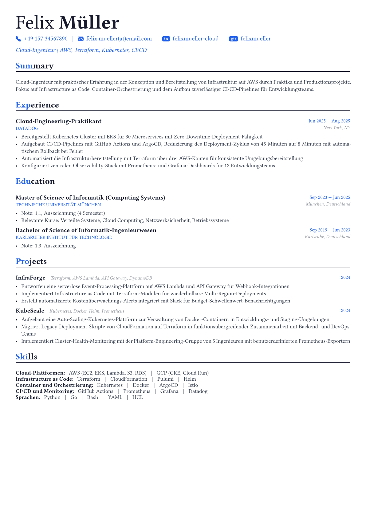 Cloud Architect Lebenslauf-Beispiel