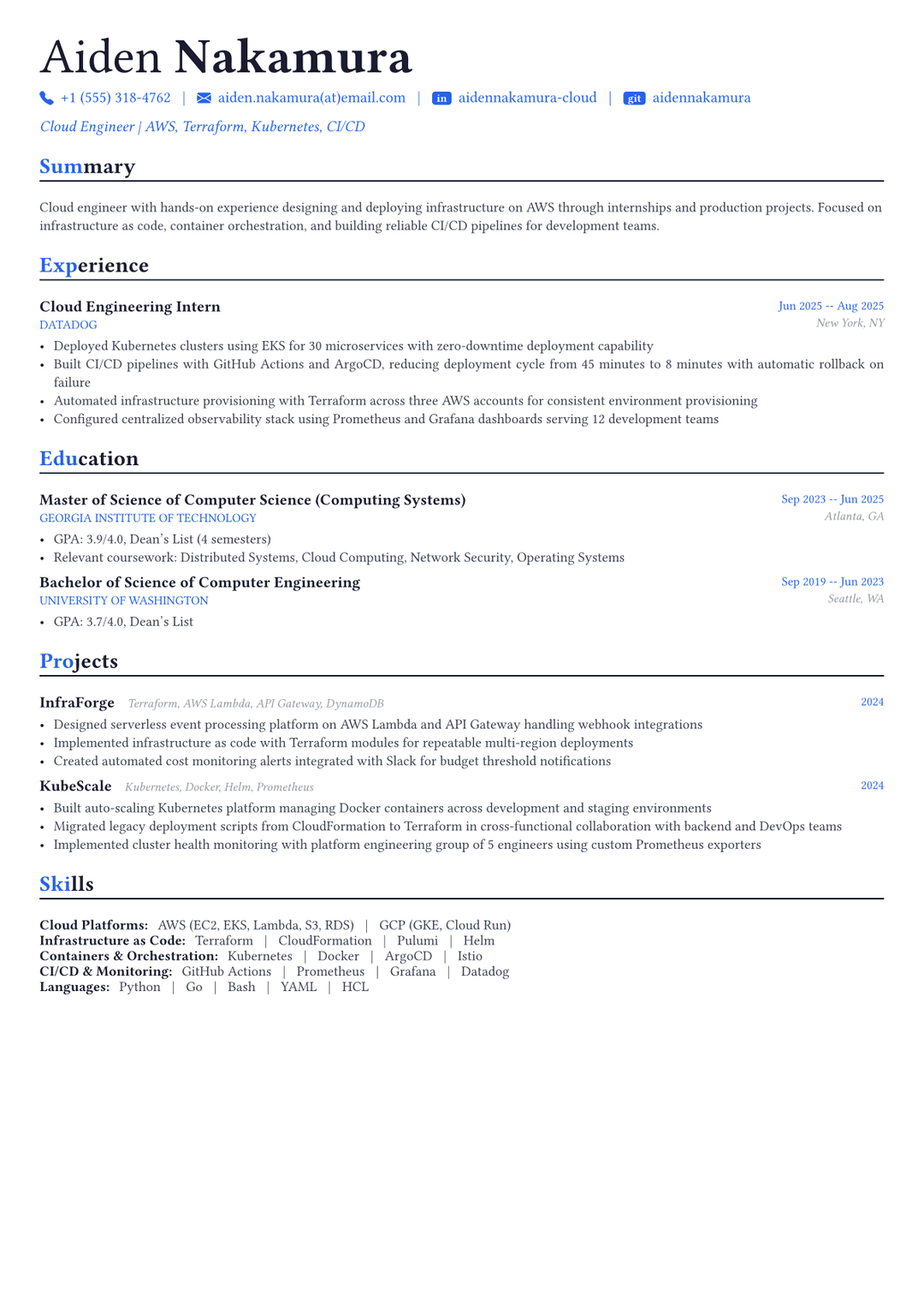 Arquitecto cloud ejemplo de CV