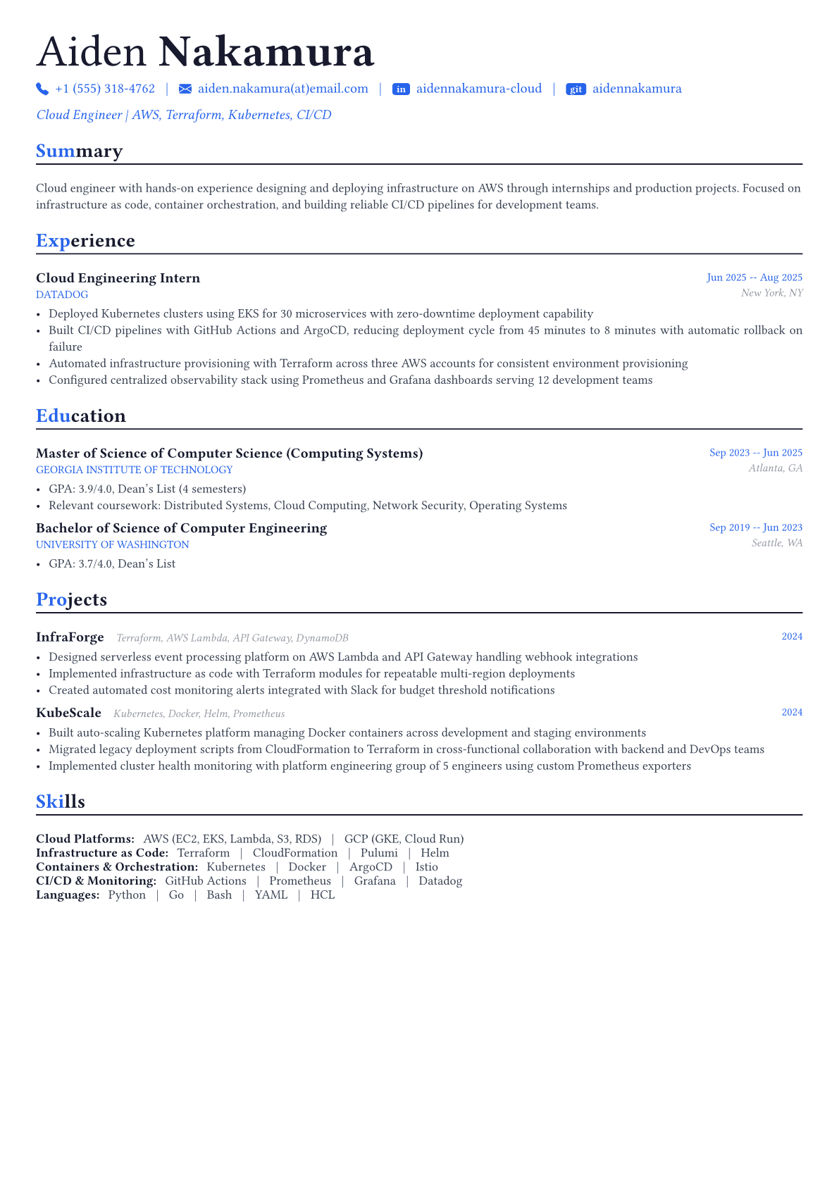 Cloud Architect resume example