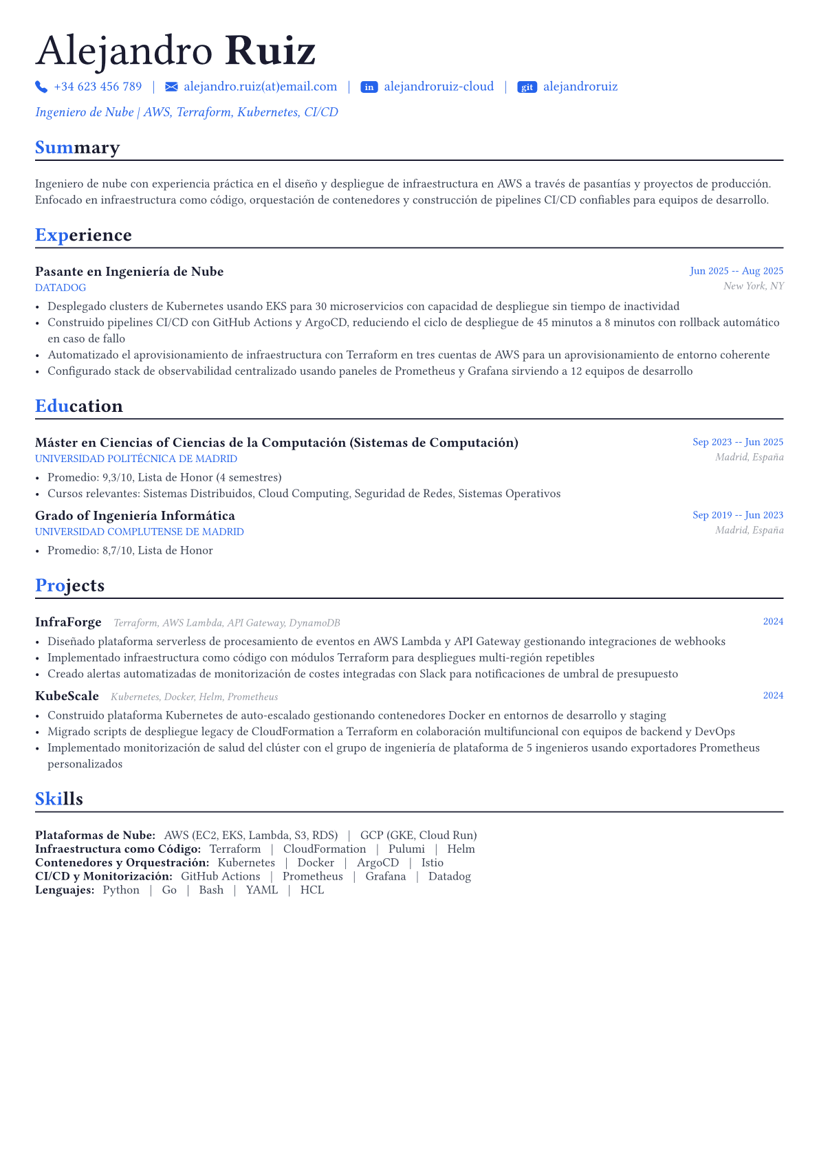 Cloud Architect ejemplo de CV
