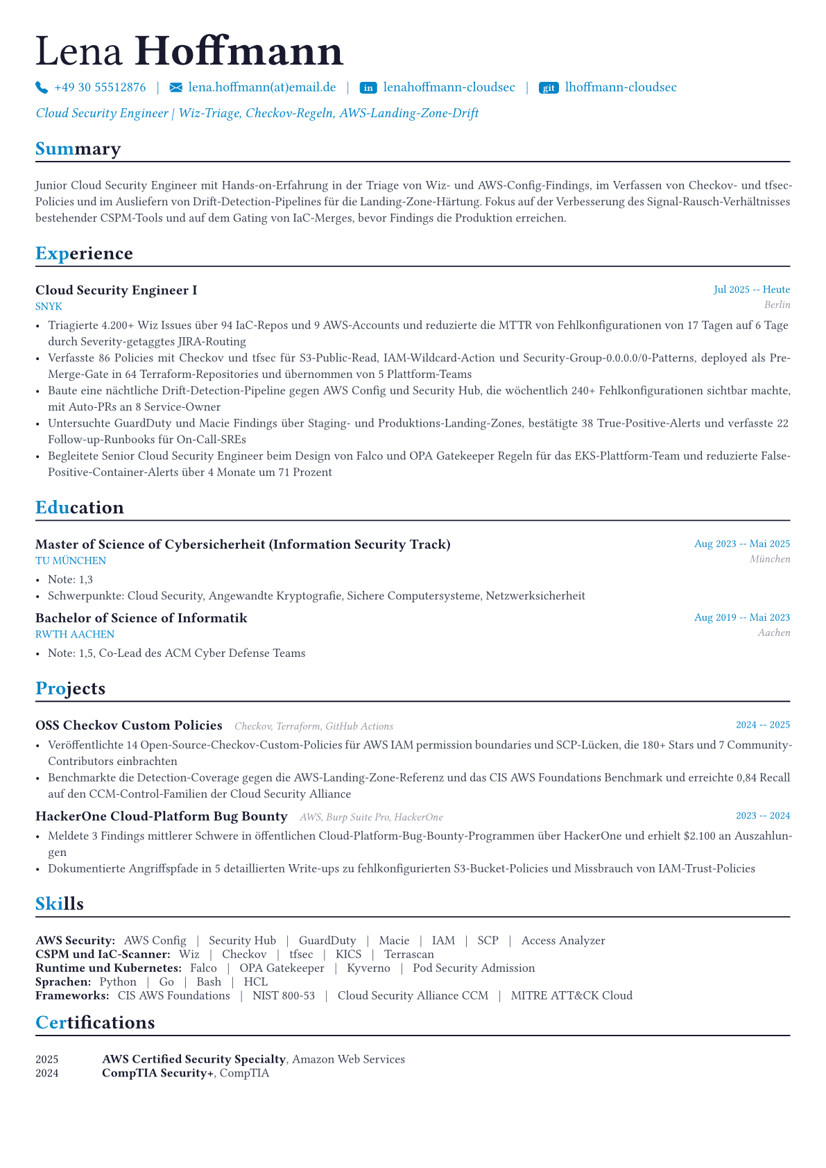 Cloud Security Engineer Lebenslauf-Beispiel