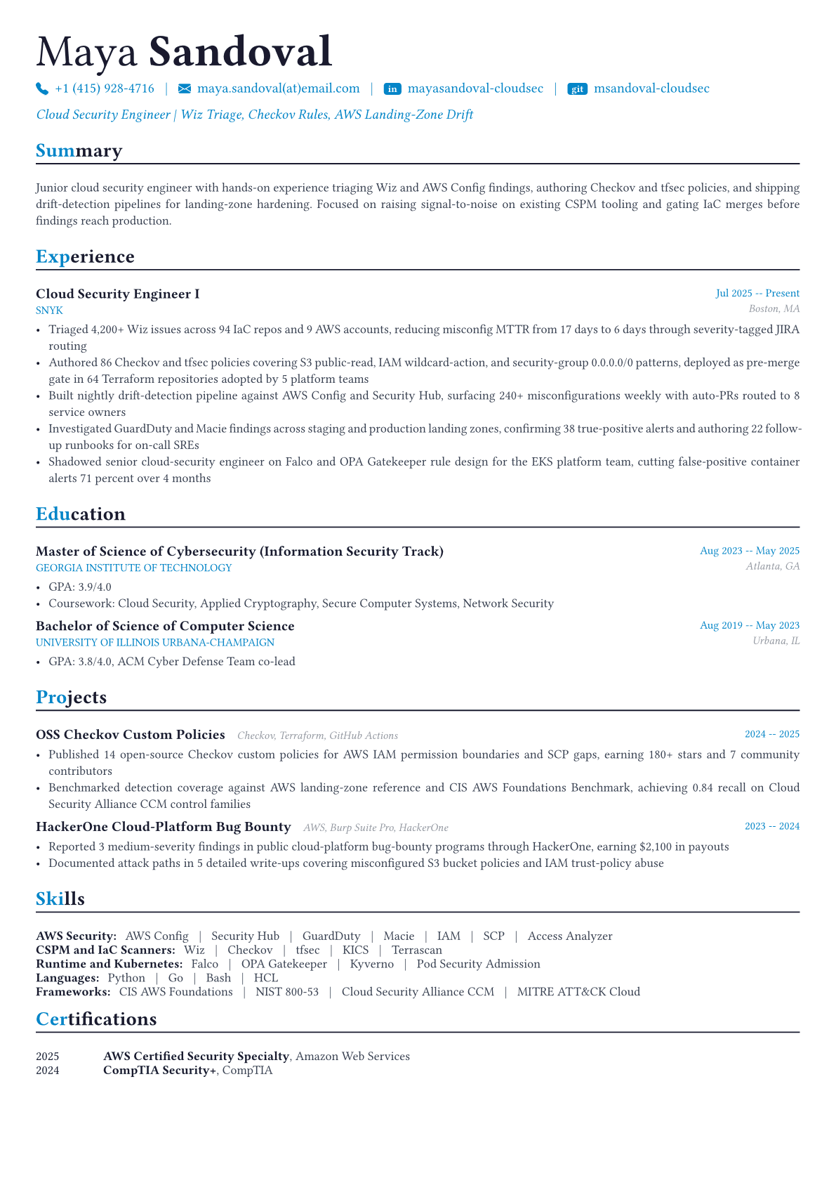 Cloud Security Engineer resume example