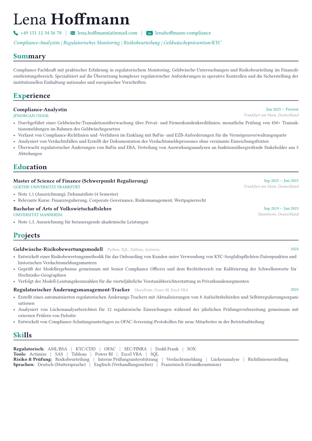 Compliance Officer Lebenslauf-Beispiel