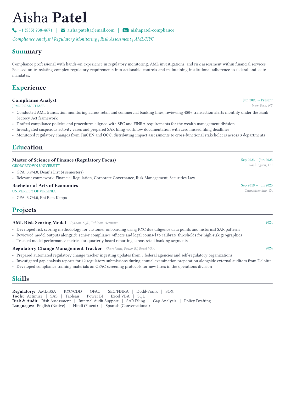 Compliance Officer resume example