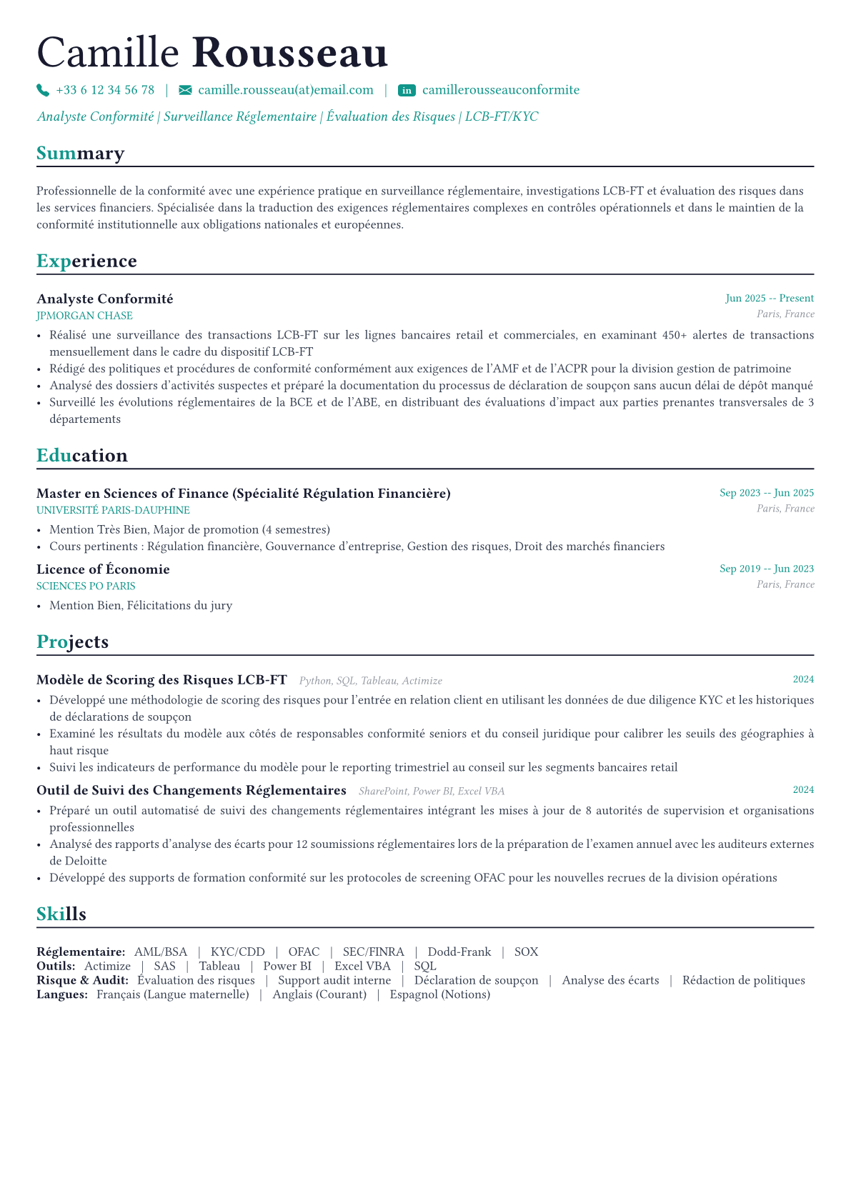 Compliance Officer exemple de CV