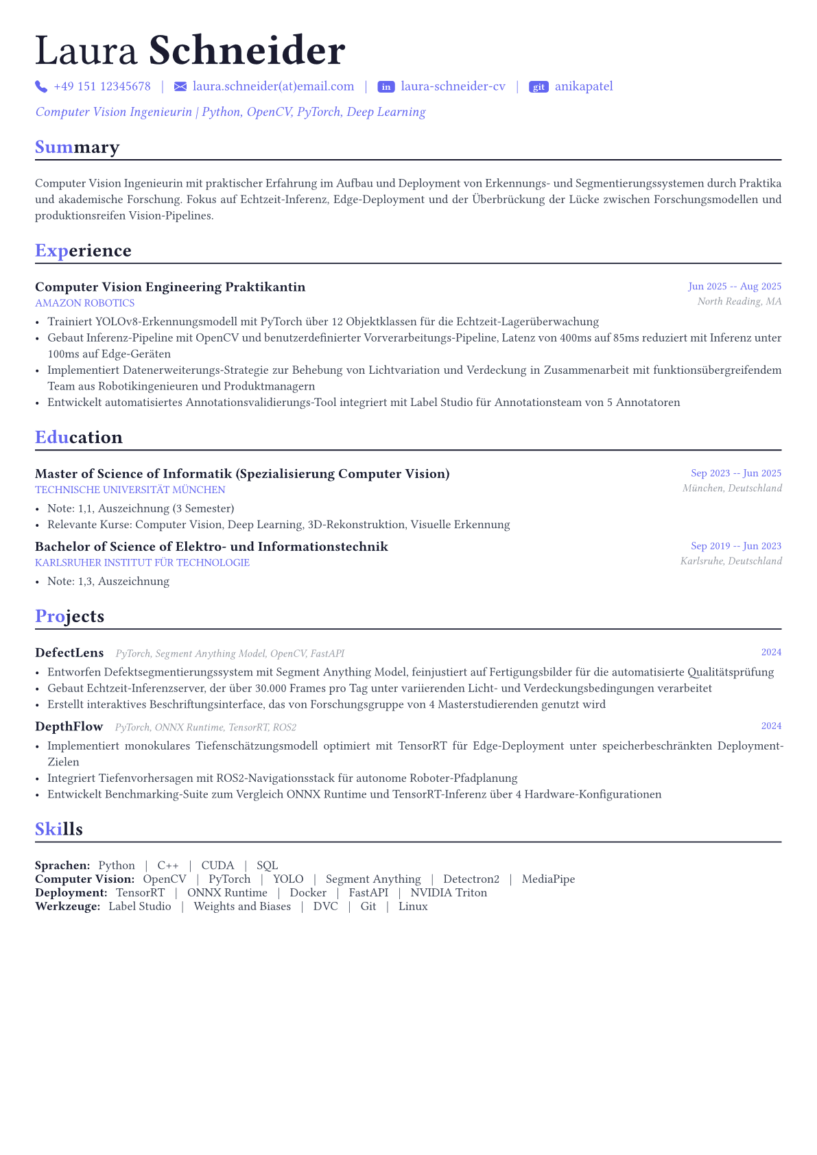Computer Vision Engineer Lebenslauf-Beispiel
