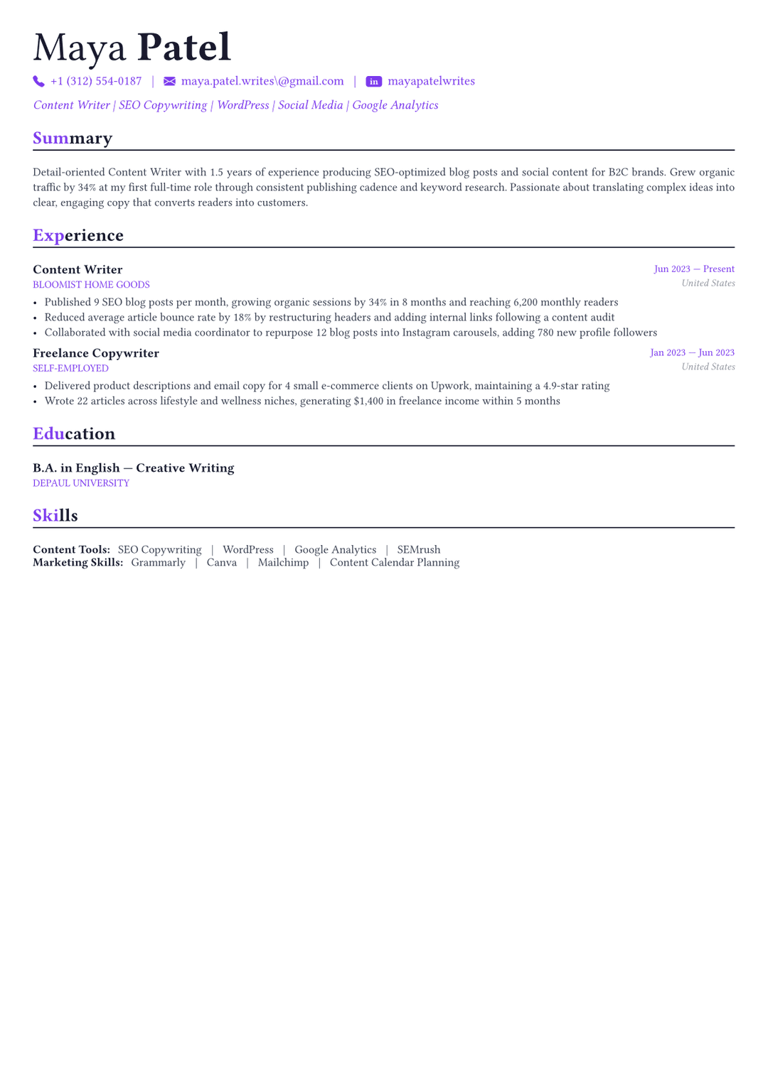 Content Manager resume example