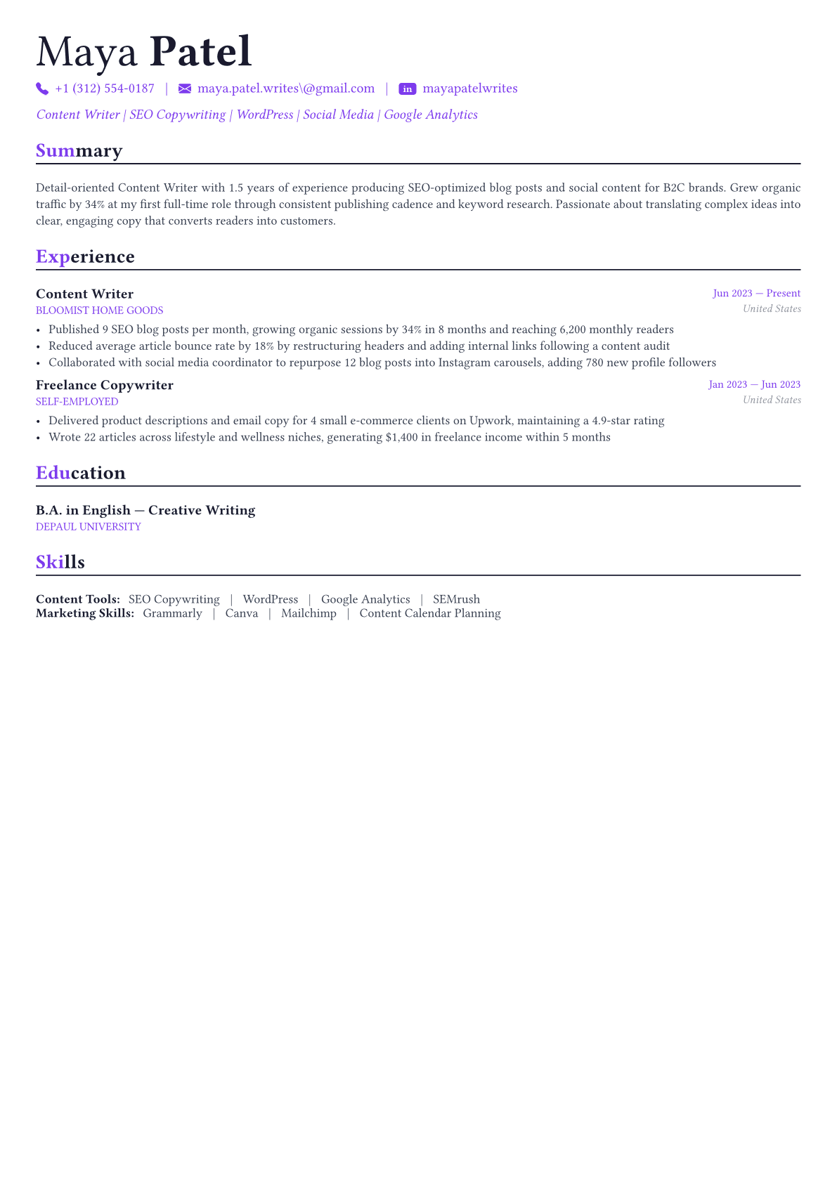 Content Manager resume example