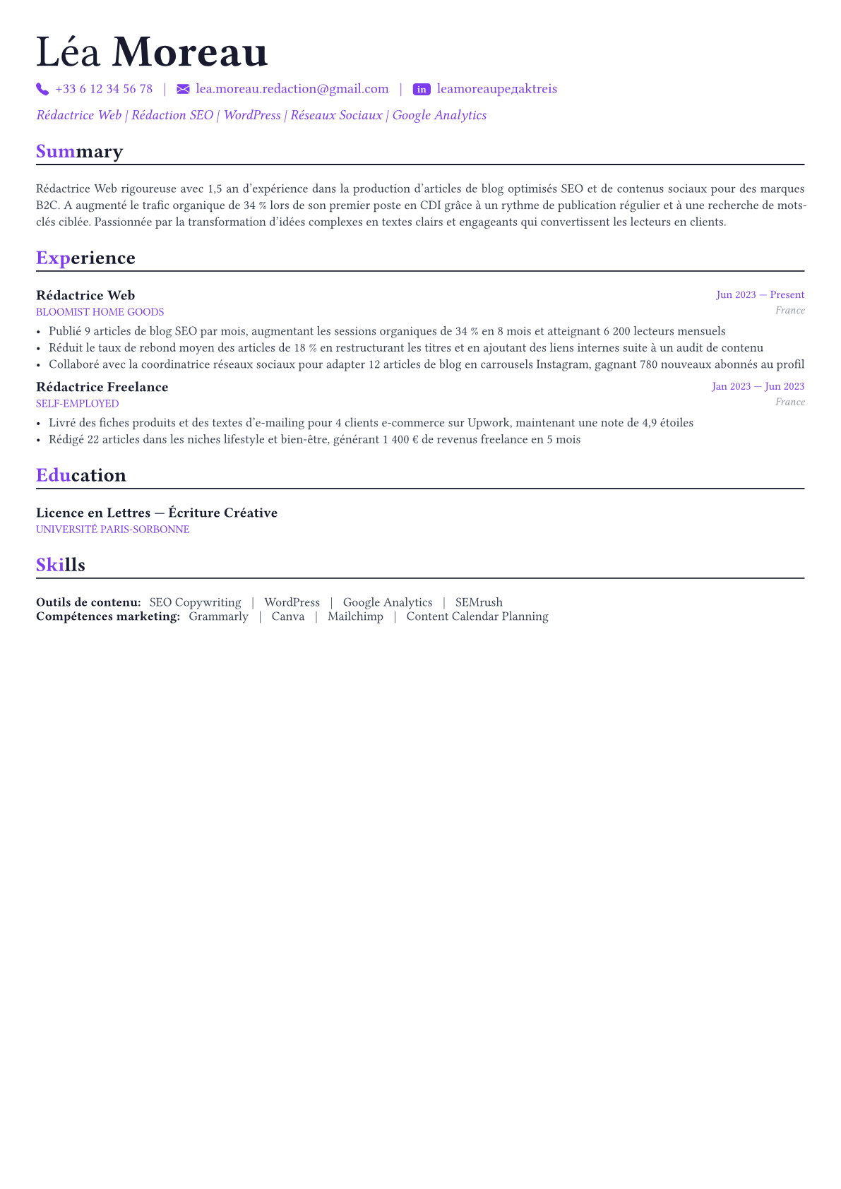Content Manager exemple de CV