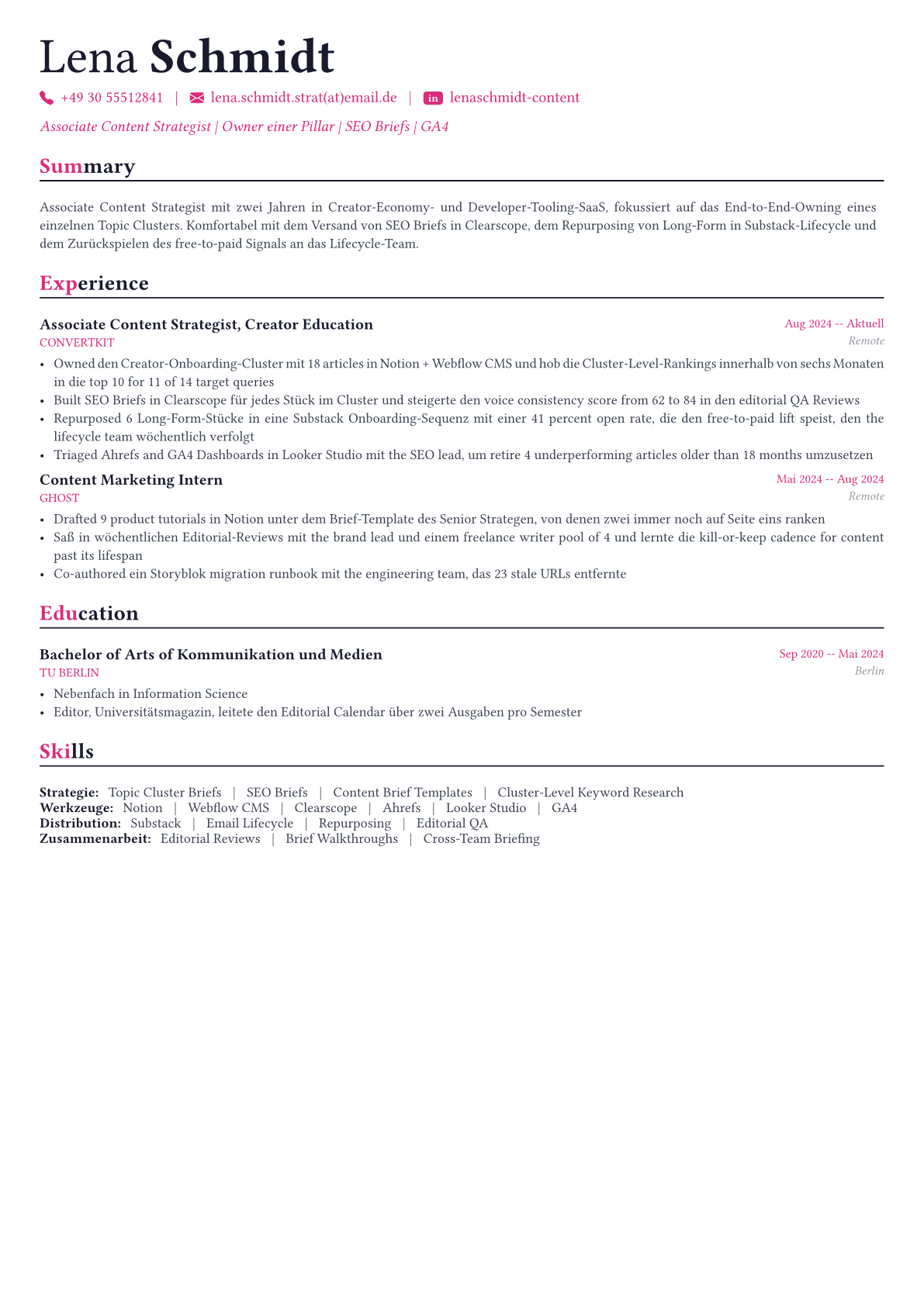 Content Strategist Lebenslauf-Beispiel