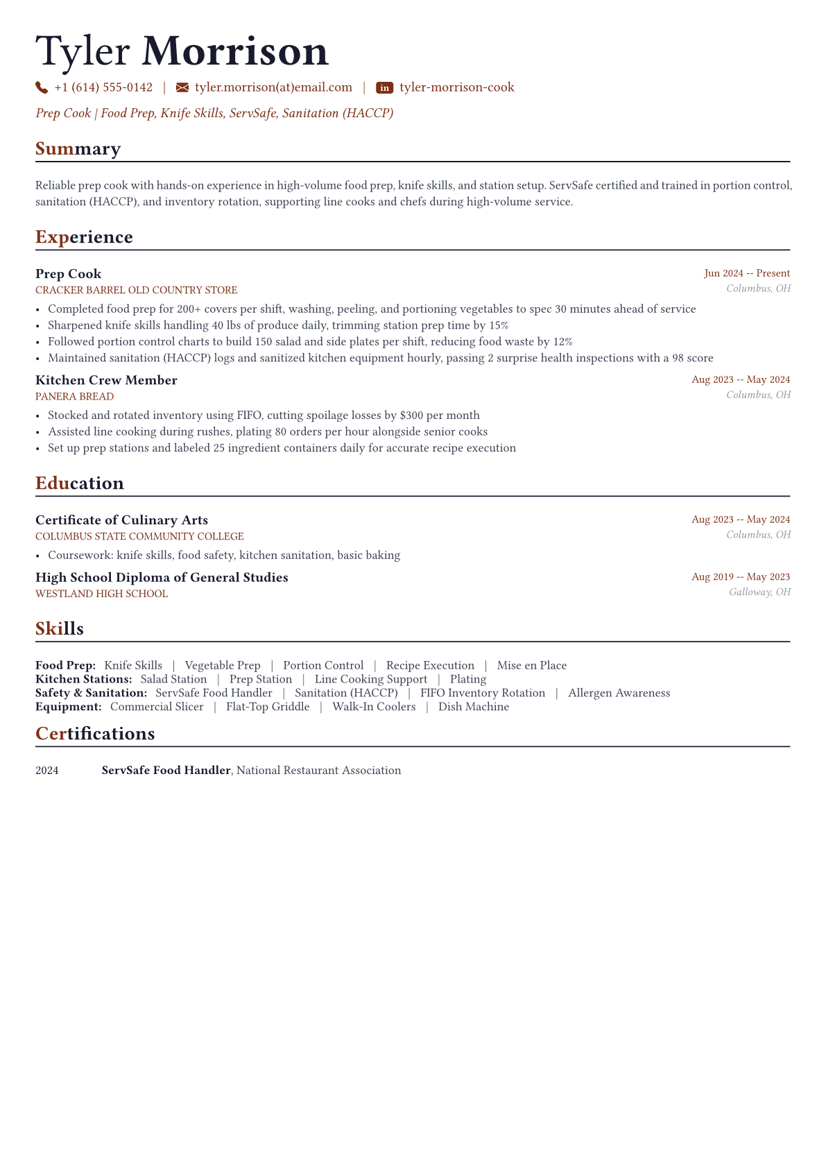 Cook resume example