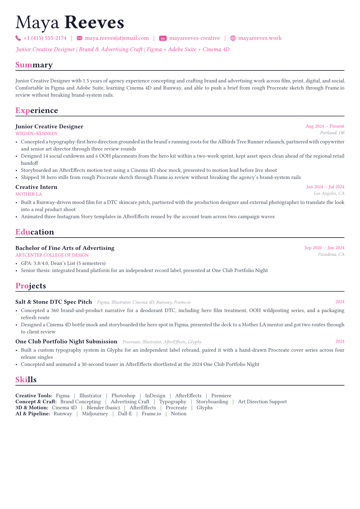 Creative Designer resume example