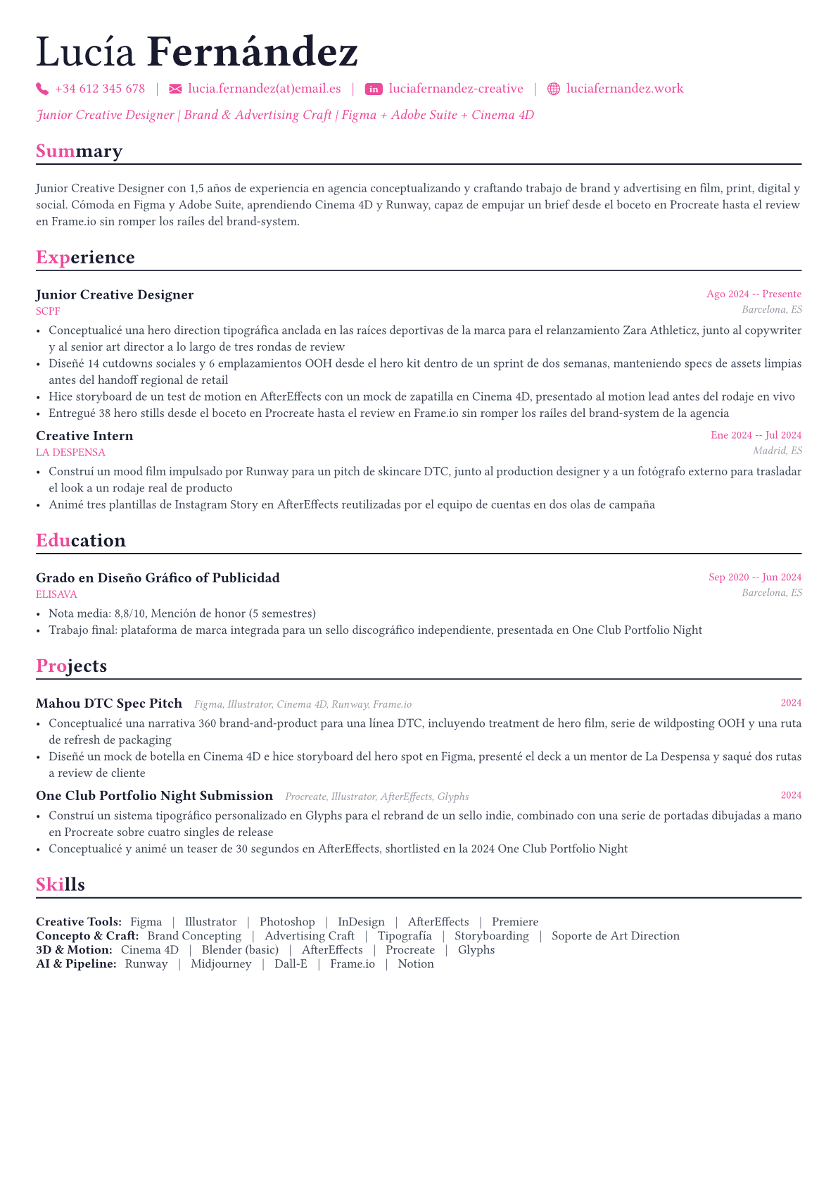 Creative Designer ejemplo de CV