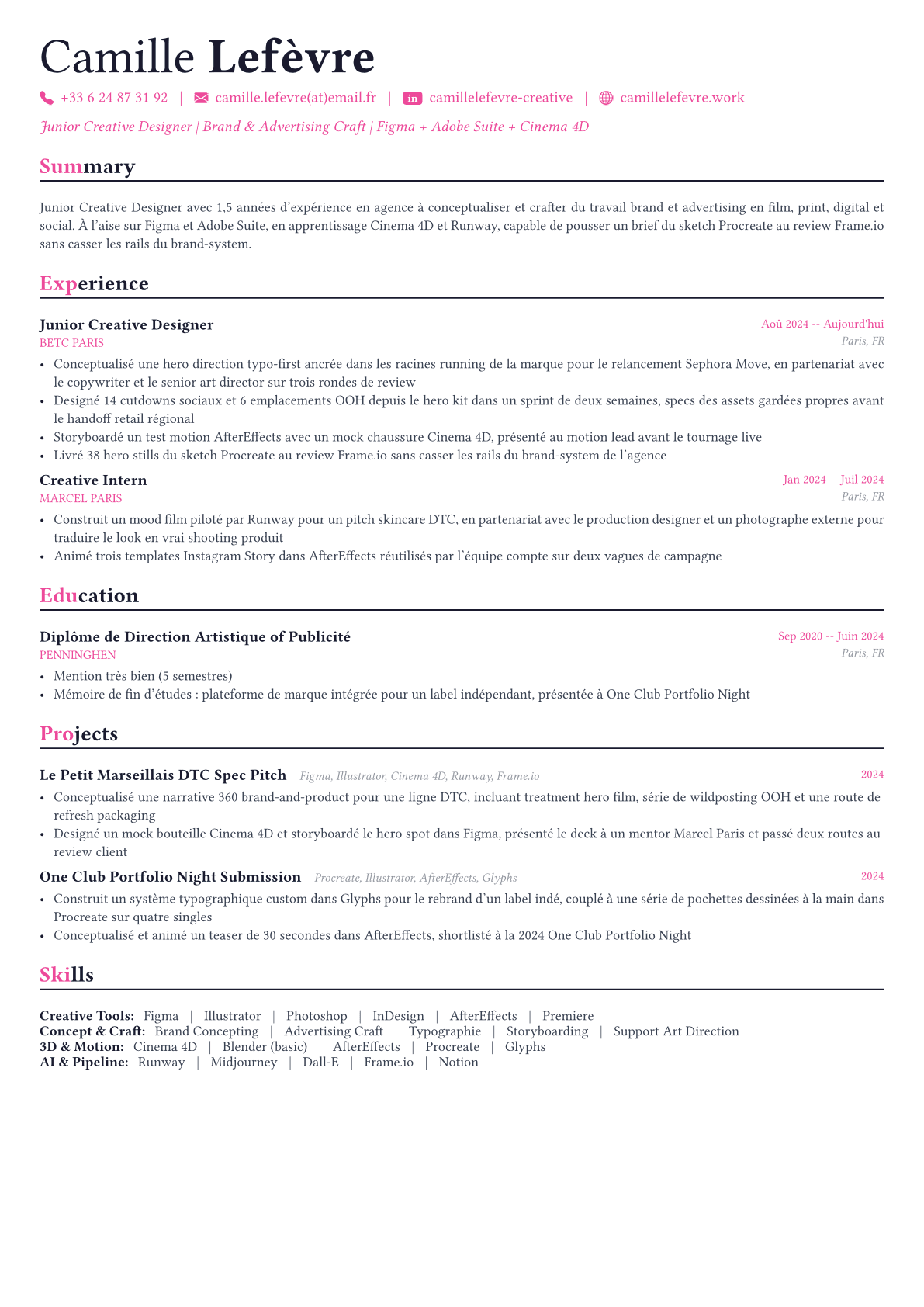 Creative Designer exemple de CV