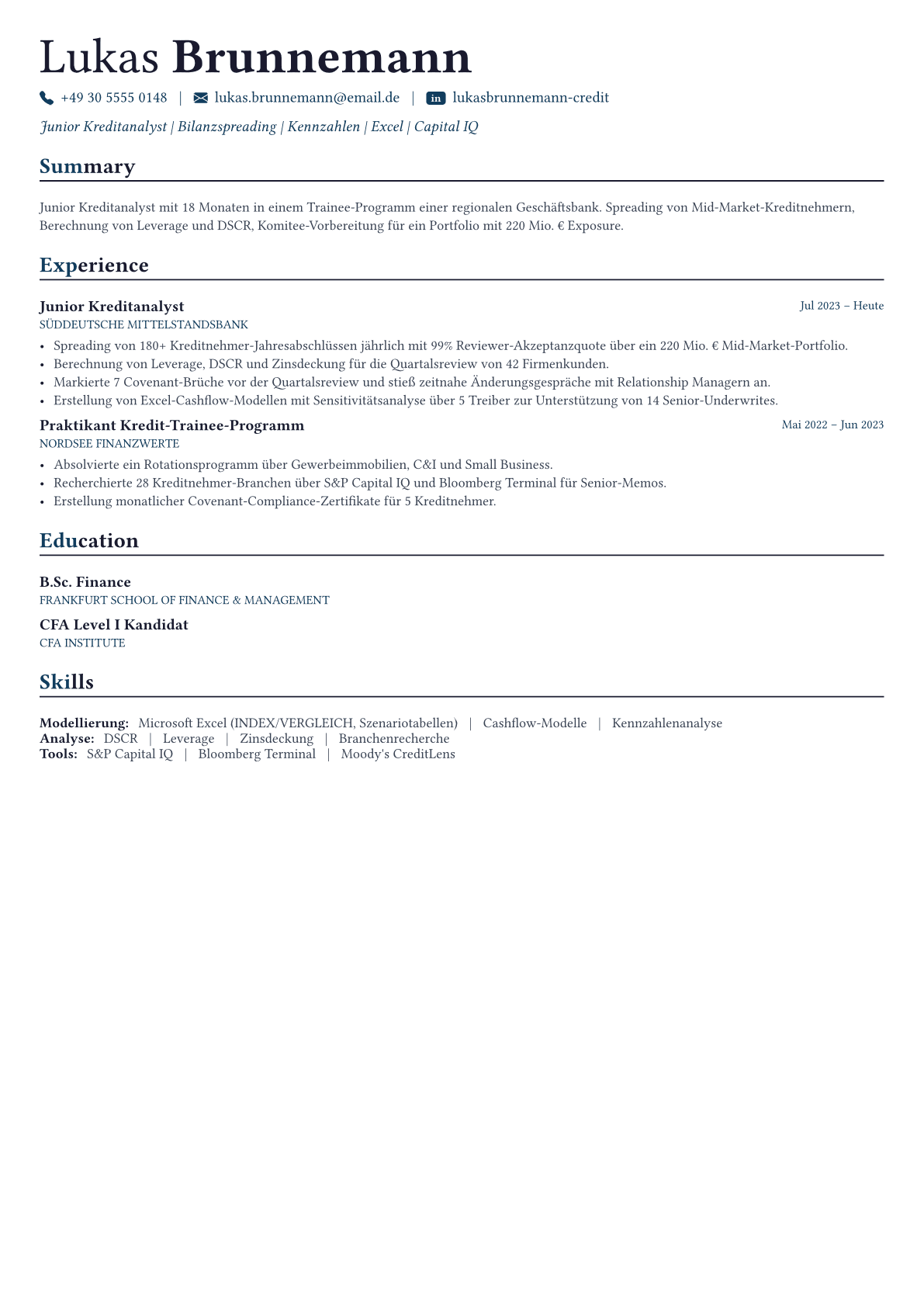 Credit Analyst Lebenslauf-Beispiel