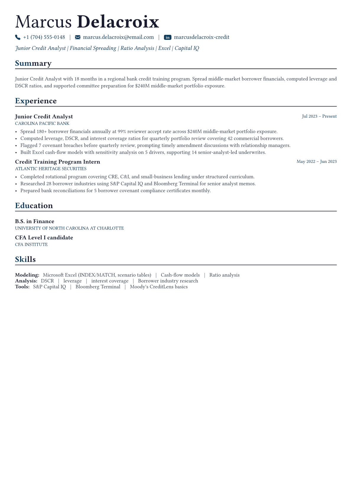 Credit Analyst resume example