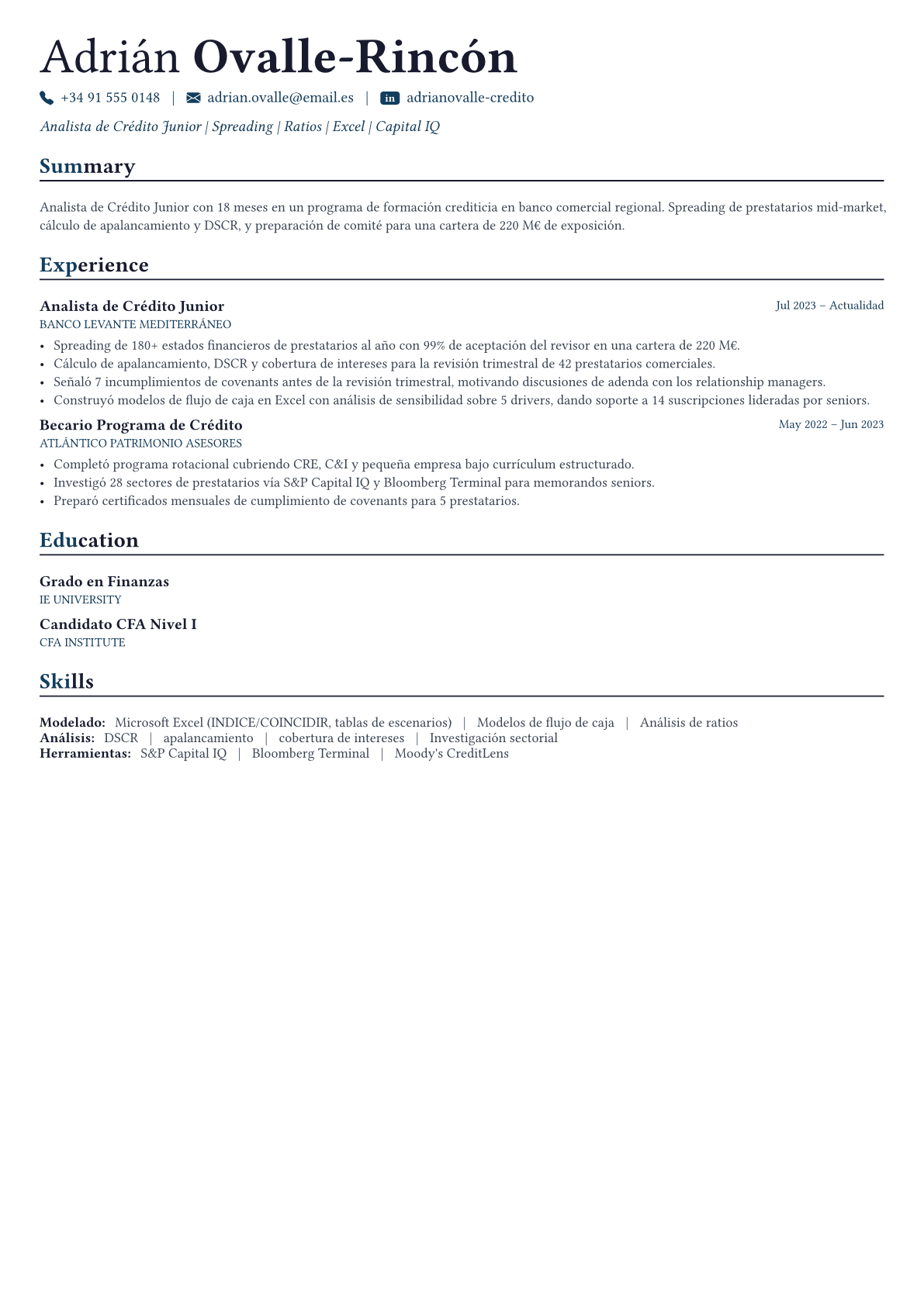 Credit Analyst ejemplo de CV