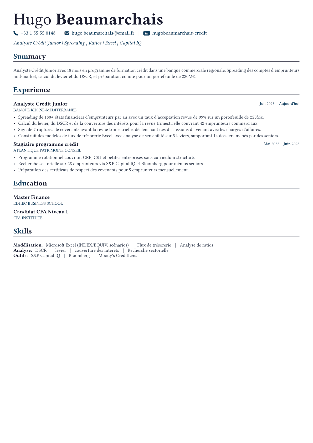 Credit Analyst exemple de CV